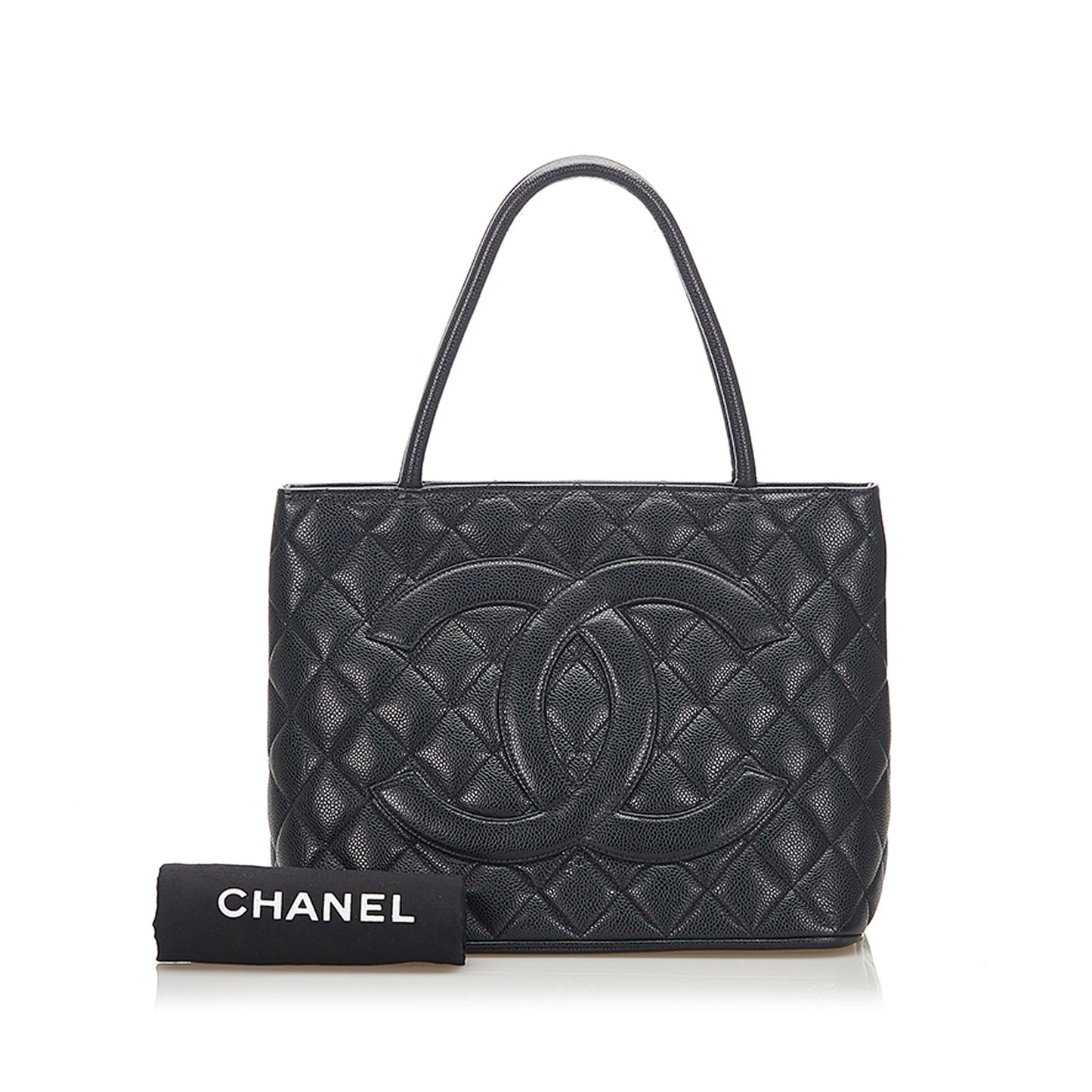Medallion Caviar Leather Tote Bag in Black with SHW