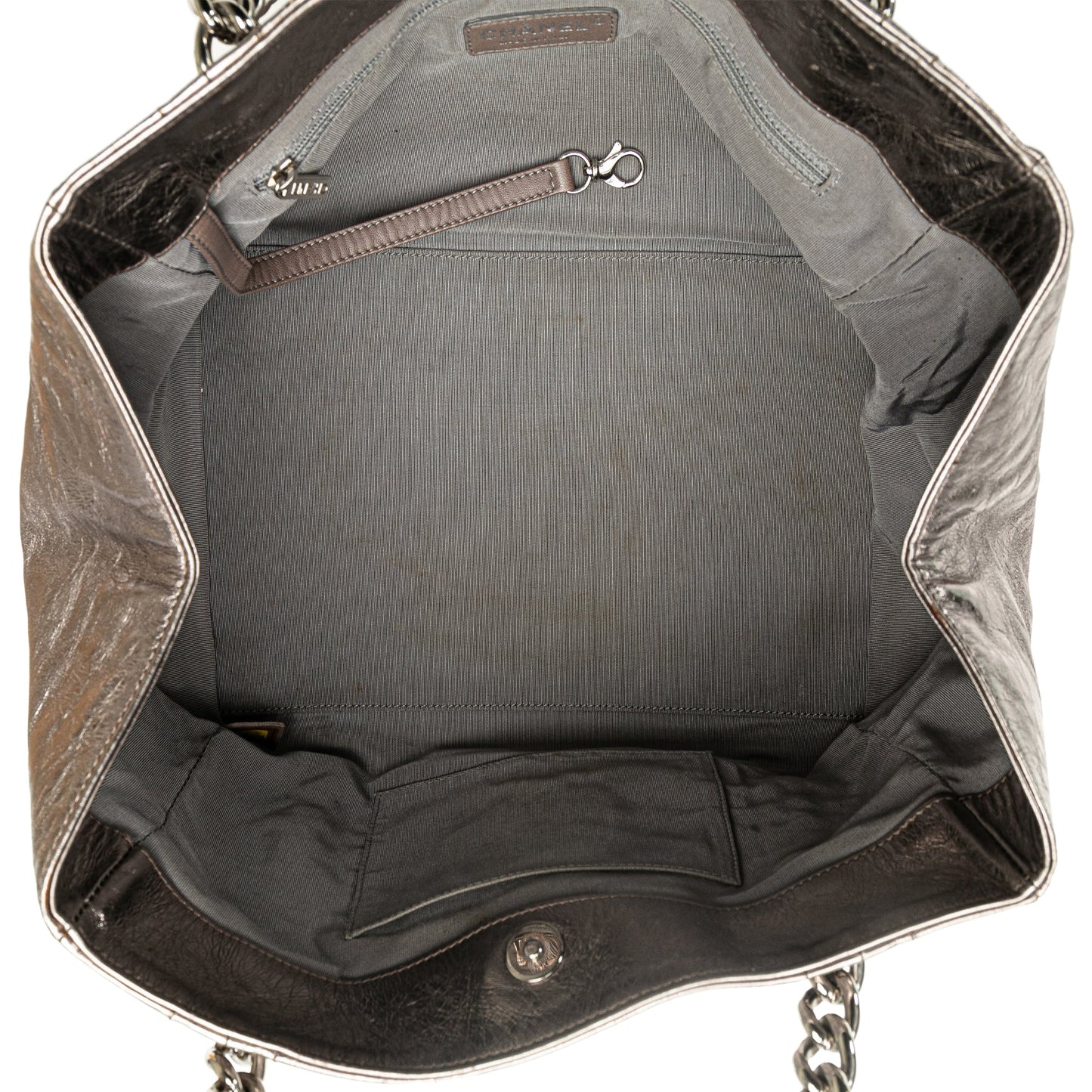 Silver Chanel Medium Metallic Calfskin Modern Chain Tote