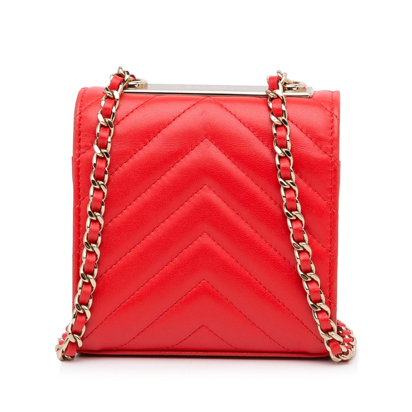 Red Chanel Mini Chevron Lambskin Trendy CC Chain Wallet Crossbody Bag