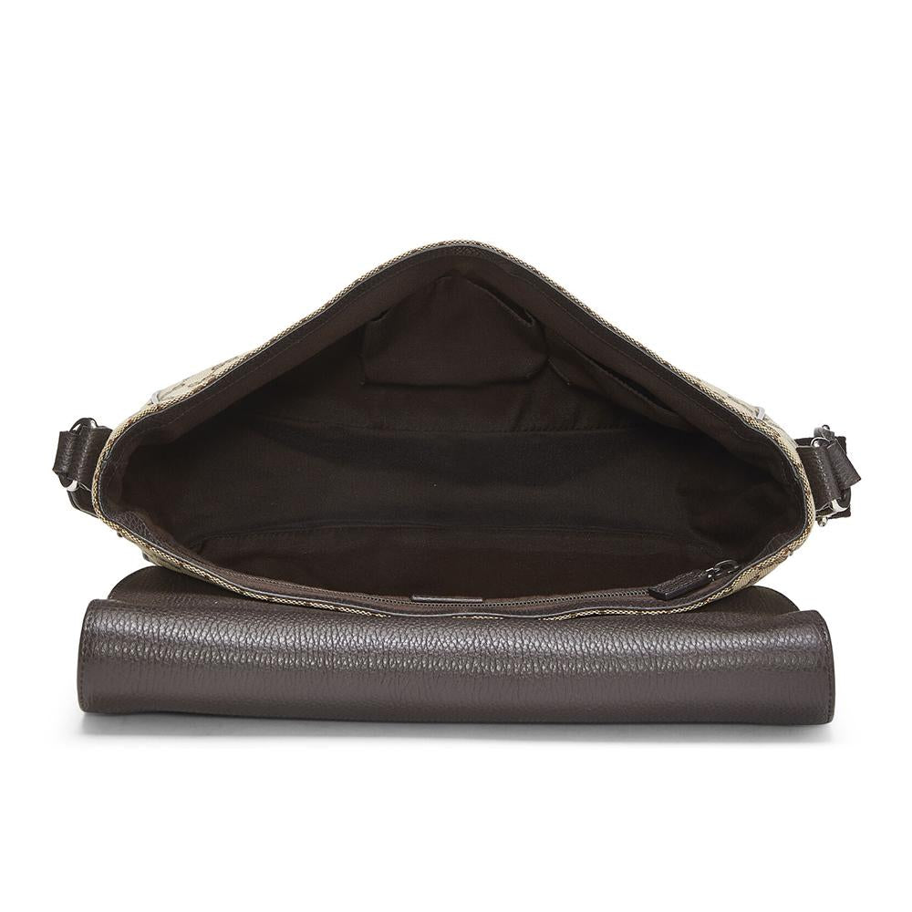 Gucci 449171 622011 Unisex Beige & Brown Canvas / Calf-Skin Leather Messenger Bag (GG2060)