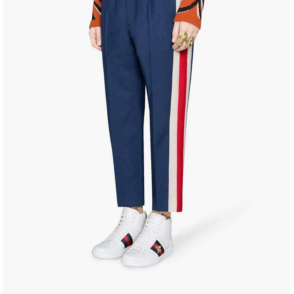 Gucci Bee Ace High-Top Sneakers White Leather Men's Trainers 501803 DOPE0 (GGM1702)