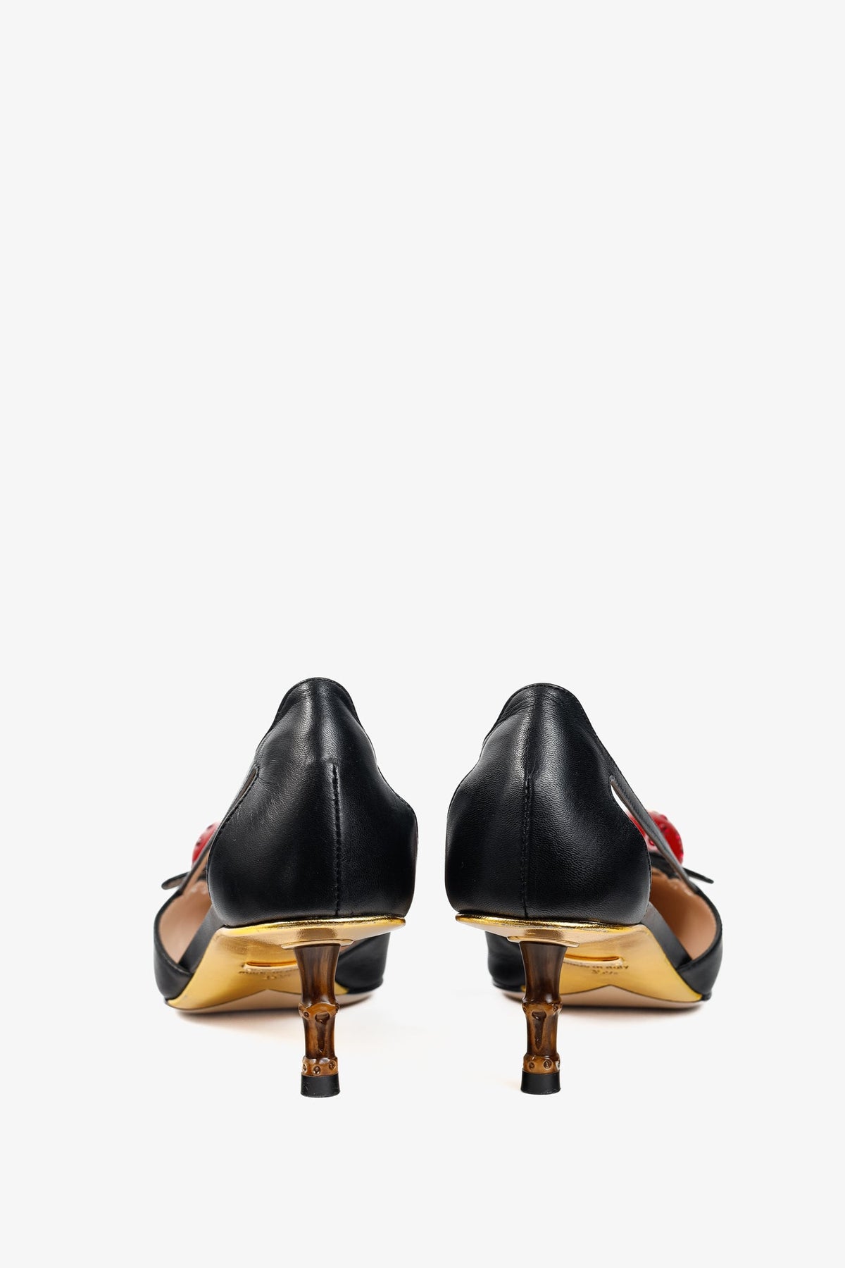 Gucci Unia Black Leather Cherry-Embellished Pointed-Toe Heels