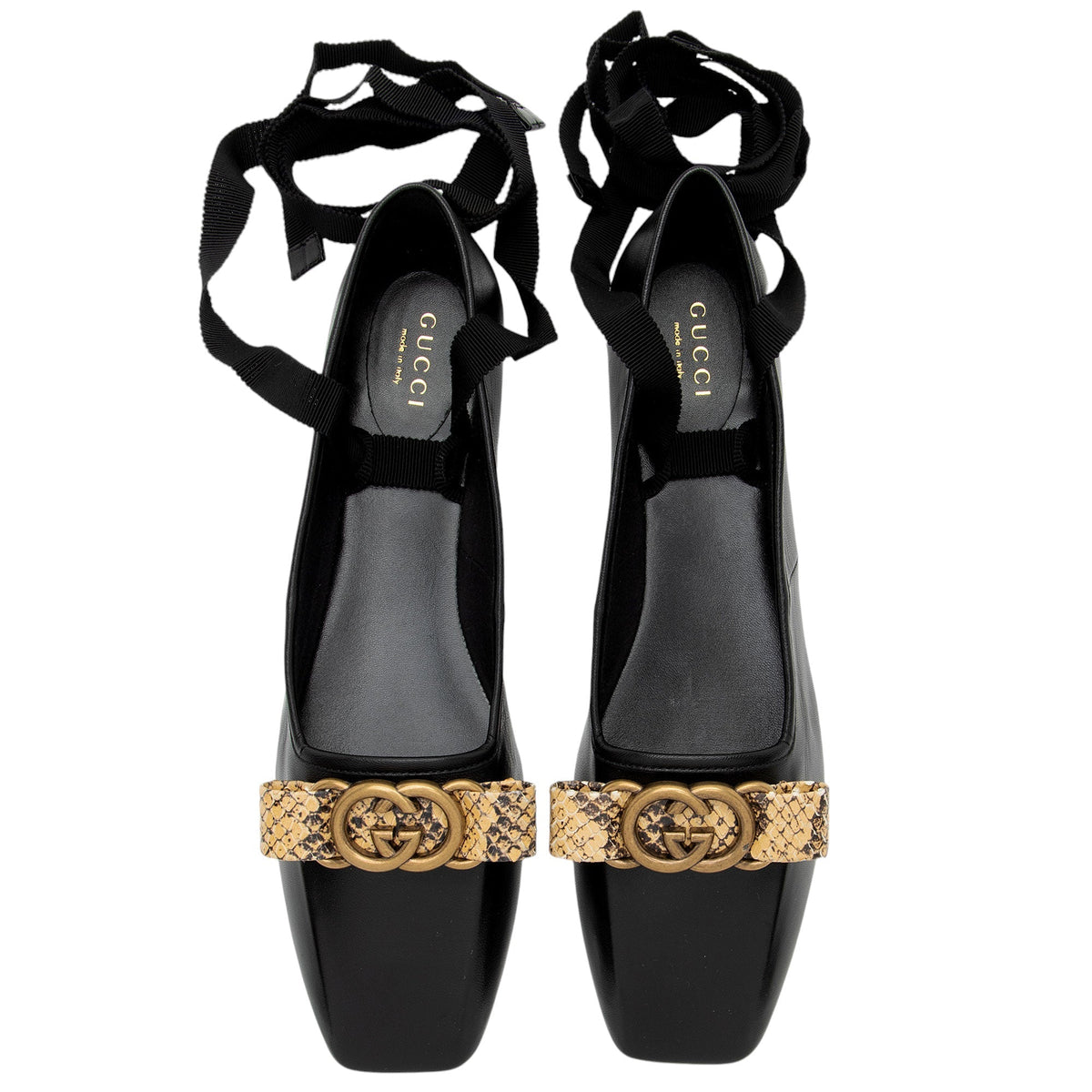 Gucci Calfskin Python Bow Interlocking G Ballet Flats - Size 8.5 / 38.5 (SHF-5ByMfh)