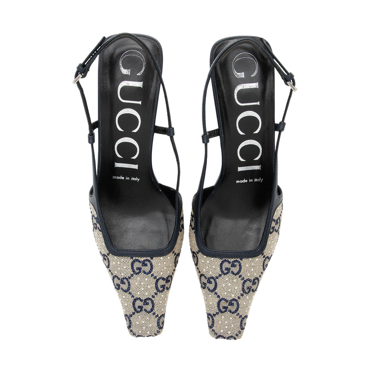 Gucci GG Canvas Malaga Crystal G Slingback Pumps - Size 6 / 36