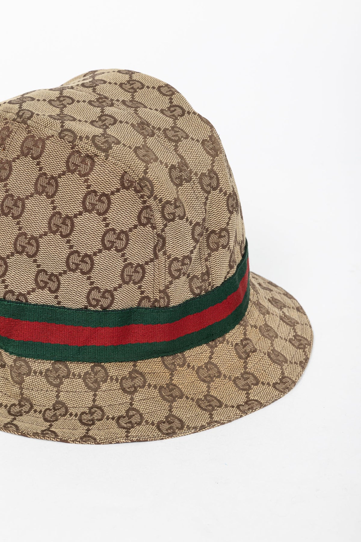 Gucci Beige & Ebony GG Canvas Web Bucket Hat