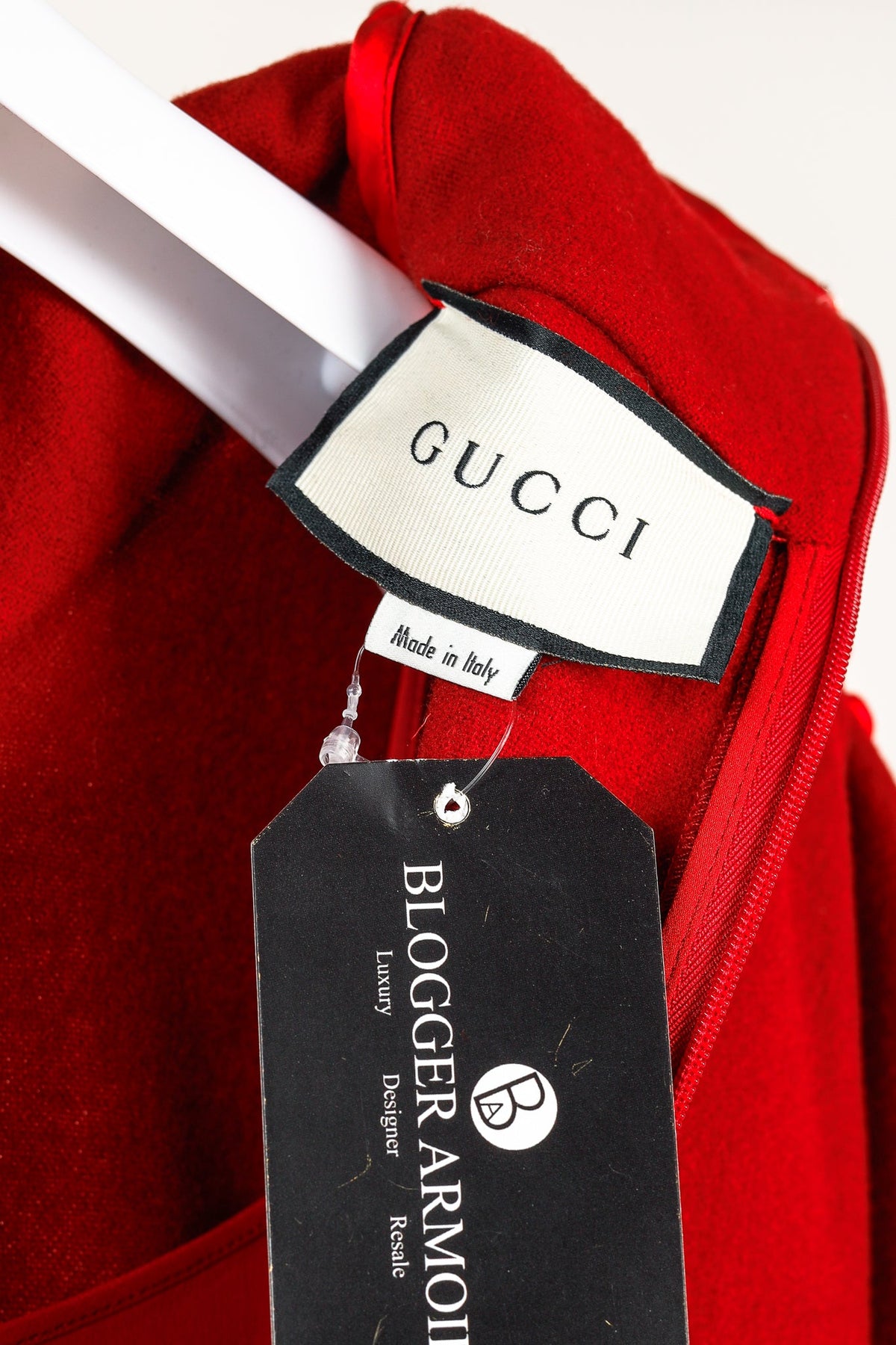 Gucci AW/19 Runway Red Wool Satin-Trim Cowl-Neck Dress