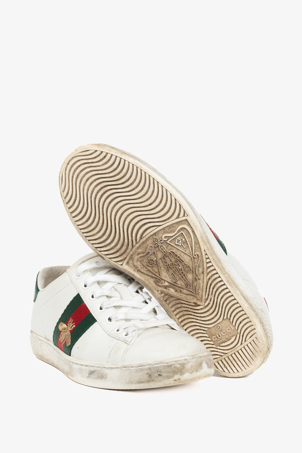 Gucci Ace Bee White Leather Lace-Up Sneakers
