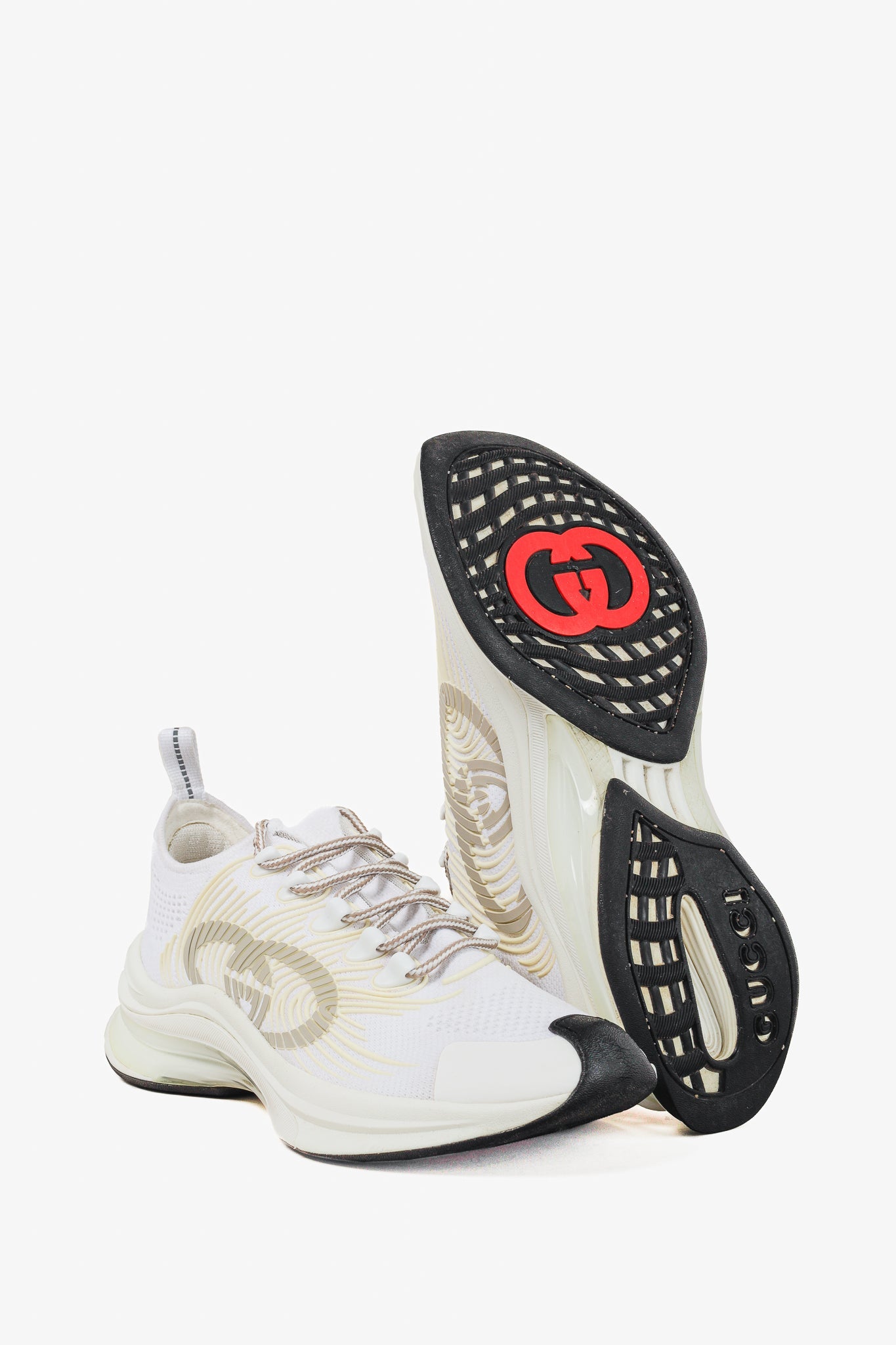 Gucci Run White Knit Logo Lace-Up Sneakers