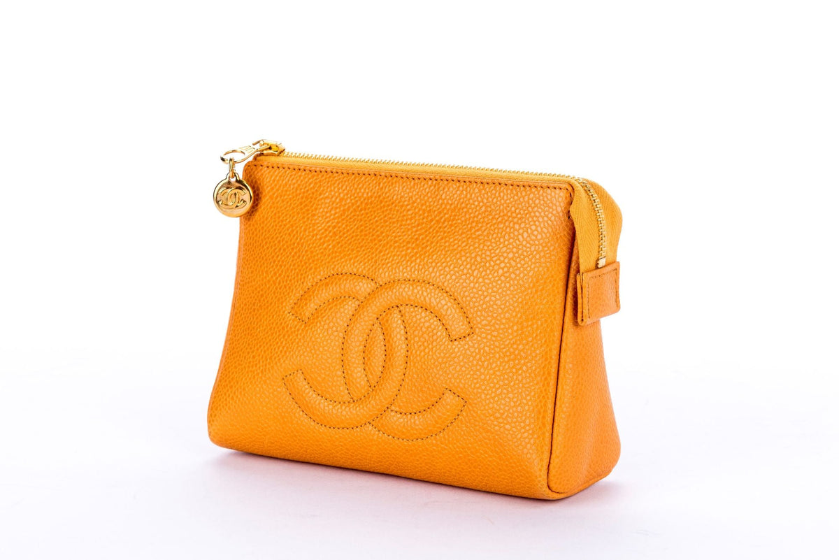 Chanel Timeless Papaya Caviar Leather Zippy Pouch with & Box