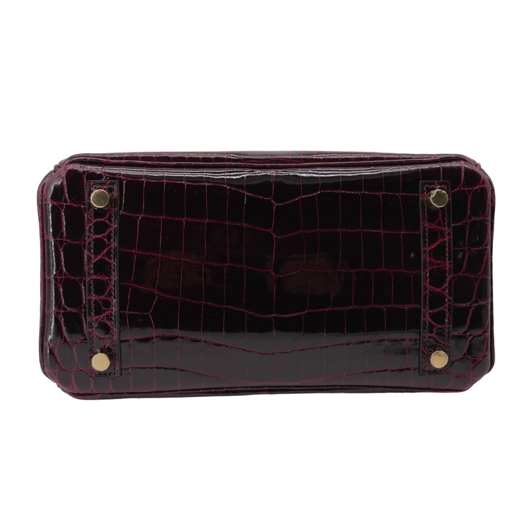 Hermès 25cm Birkin Bordeaux Shiny Niloticus Crocodile Gold Hardware