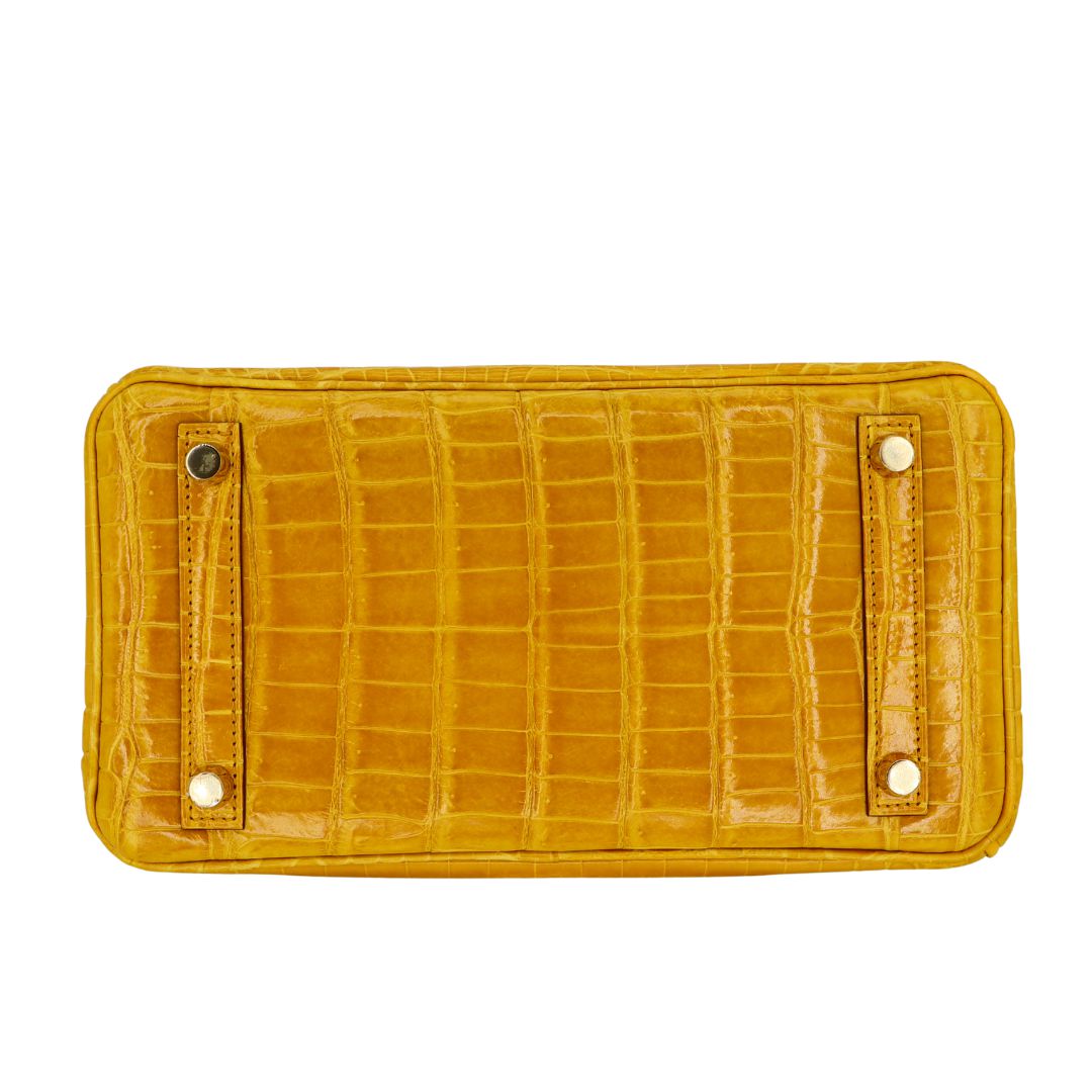 Hermès 25cm Birkin Jaune Ambre Shiny Niloticus Crocodile Gold Hardware