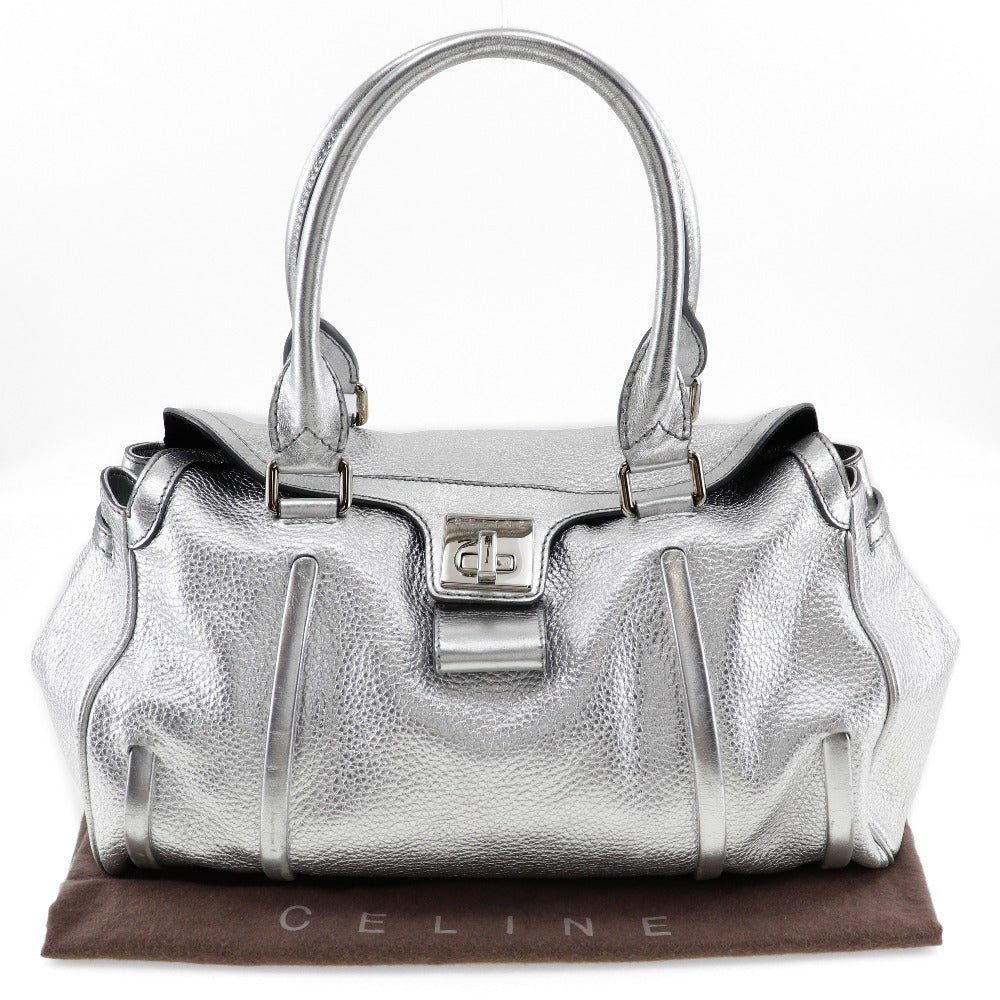 CELINE Handbag Calfskin Silver With logo Women Used