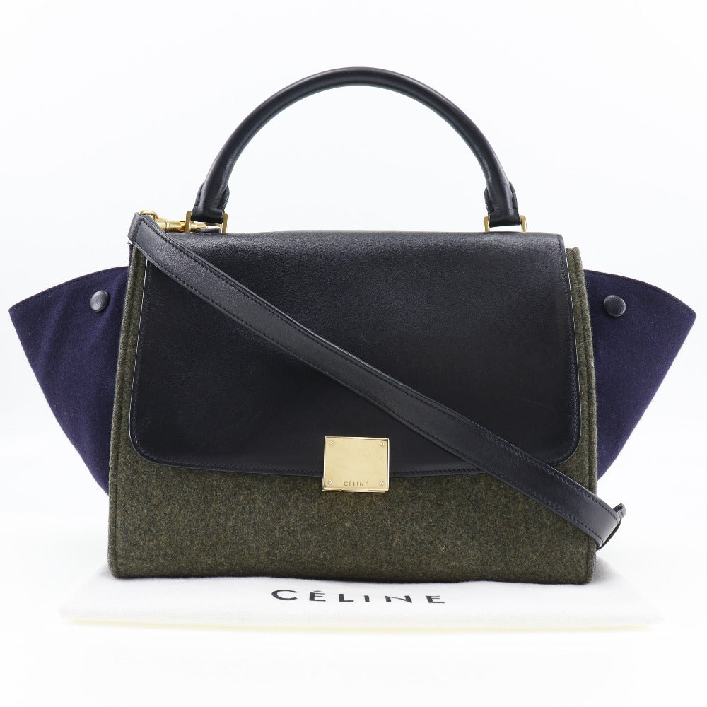 CELINE Handbag Felt, Calfskin Black / grey Trapeze Women Used