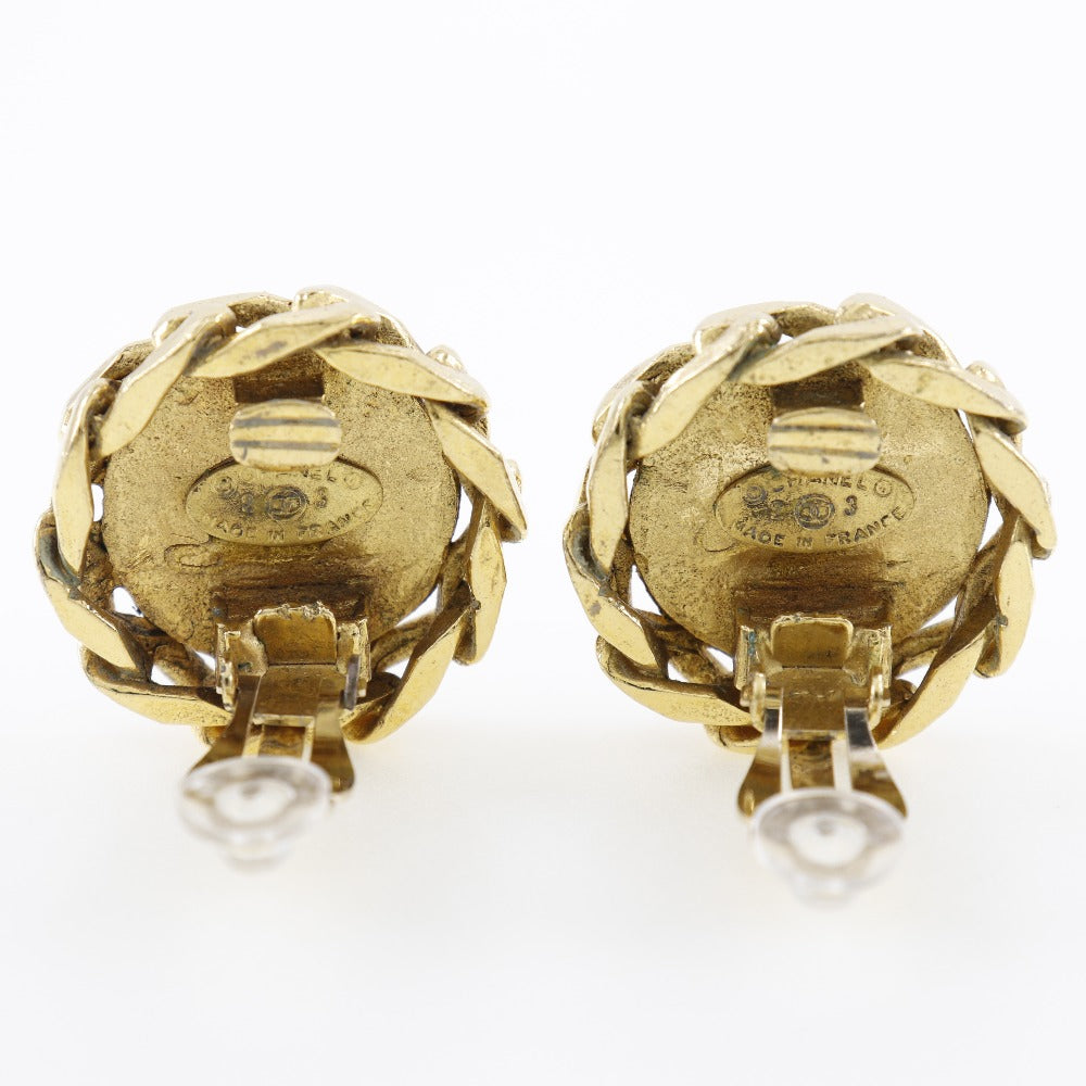 Chanel Coco Mark Earrings Gold Plated Rhinestone