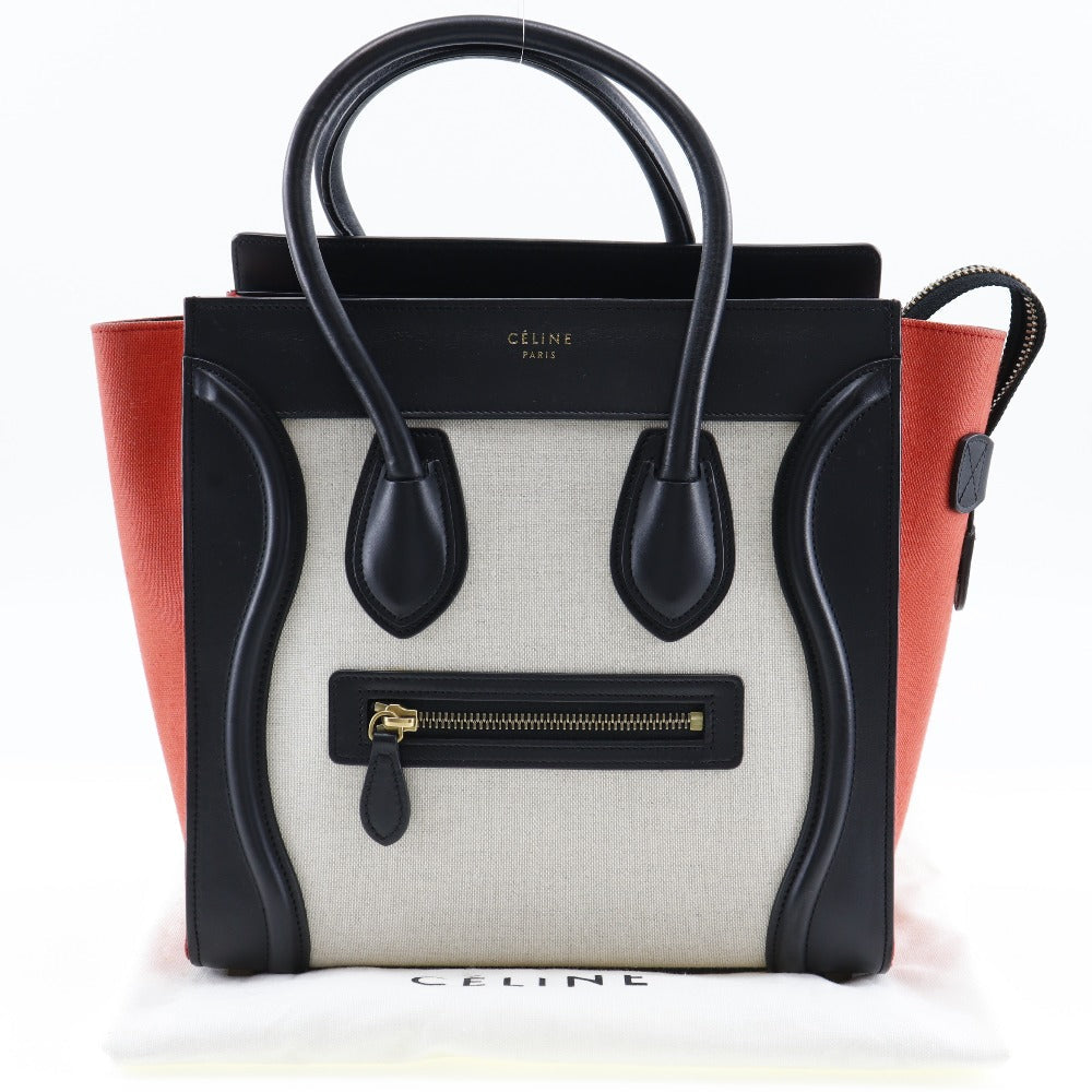 CELINE Handbag 167792 Calfskin, Canvas black Tricolor Micro shopper Luggage Women Used