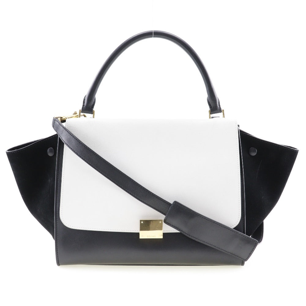 CELINE Handbag 1695430TA Calfskin, suede Black / white medium Trapeze Women Used