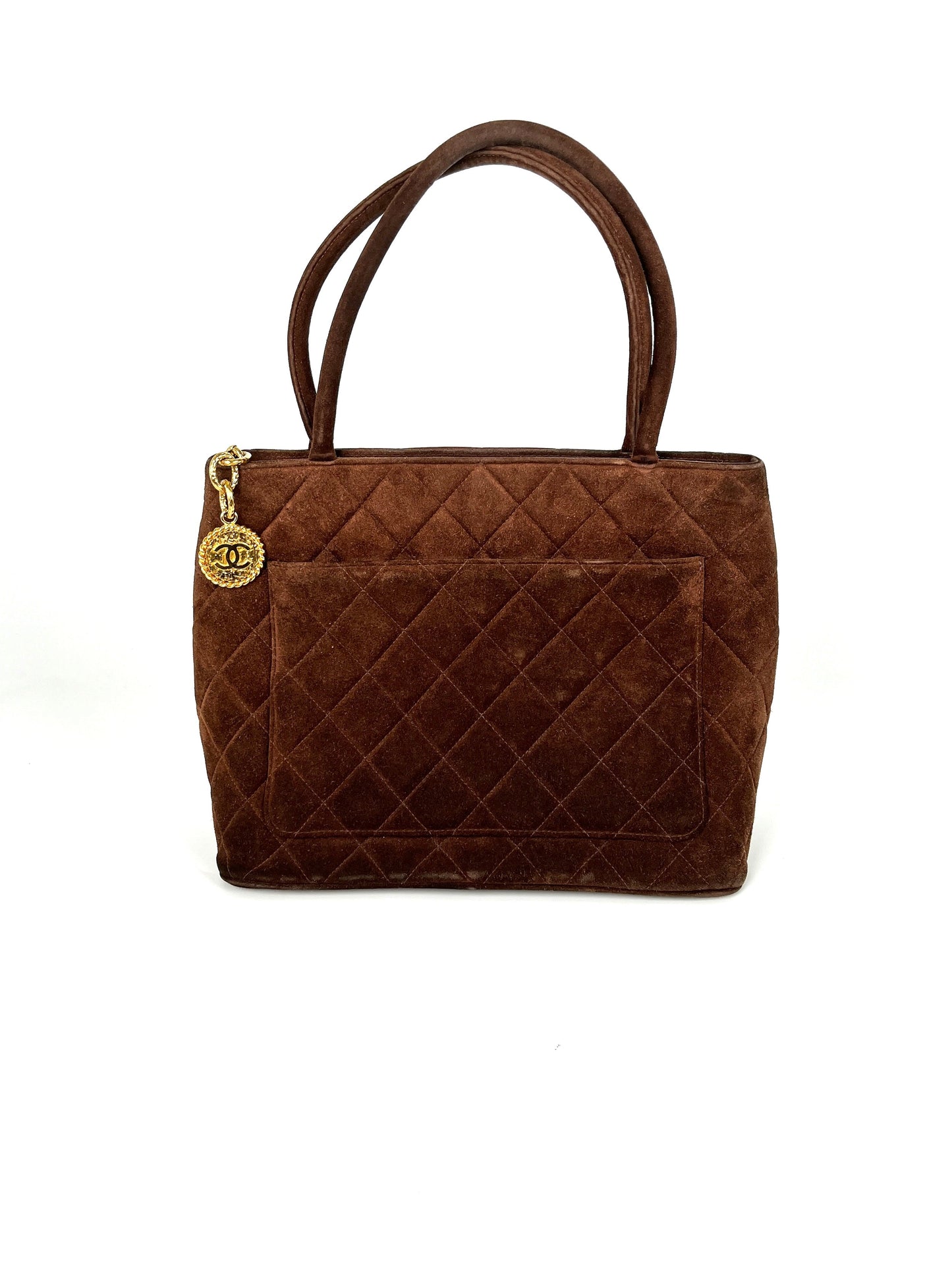 Vintage Chanel Timeless CC Medallion Suede Brown Tote