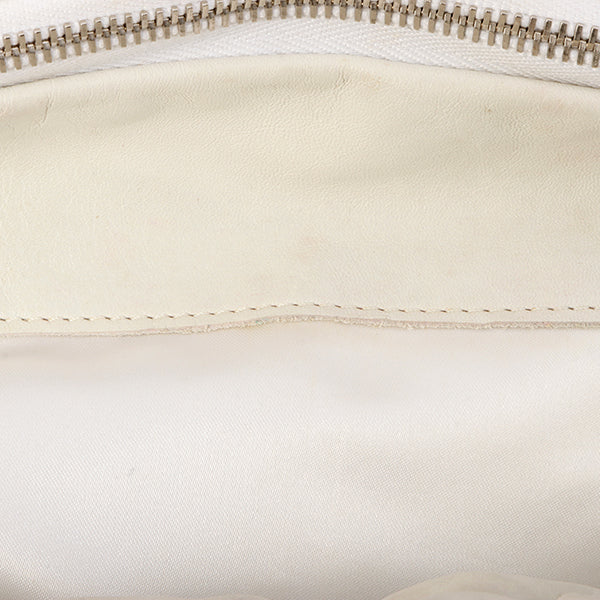 Chanel Around 2007 Made Dotted Cutout Design Cc Mark Charm Chain Shoulder Bag White/Silver