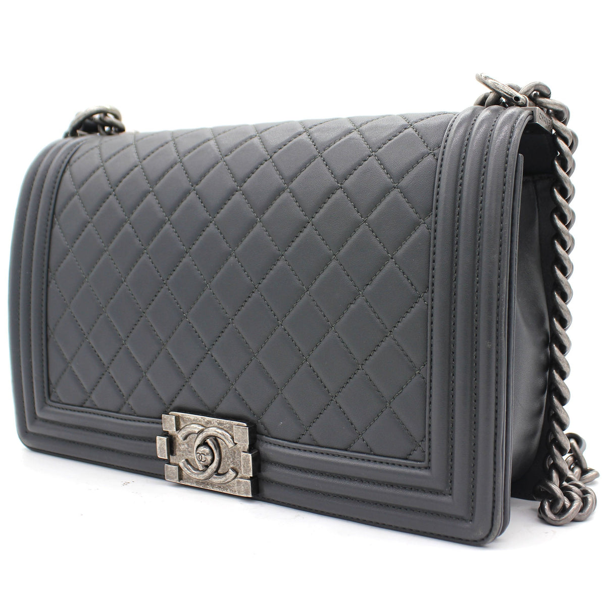 Calfskin Quilted New Medium Boy Flap Dark Grey