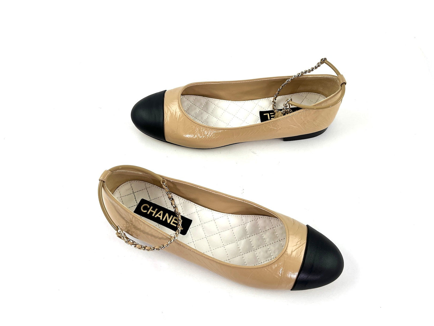 CHANEL 23C Bi Color CC Black Beige Ballet Flats 41 10.5