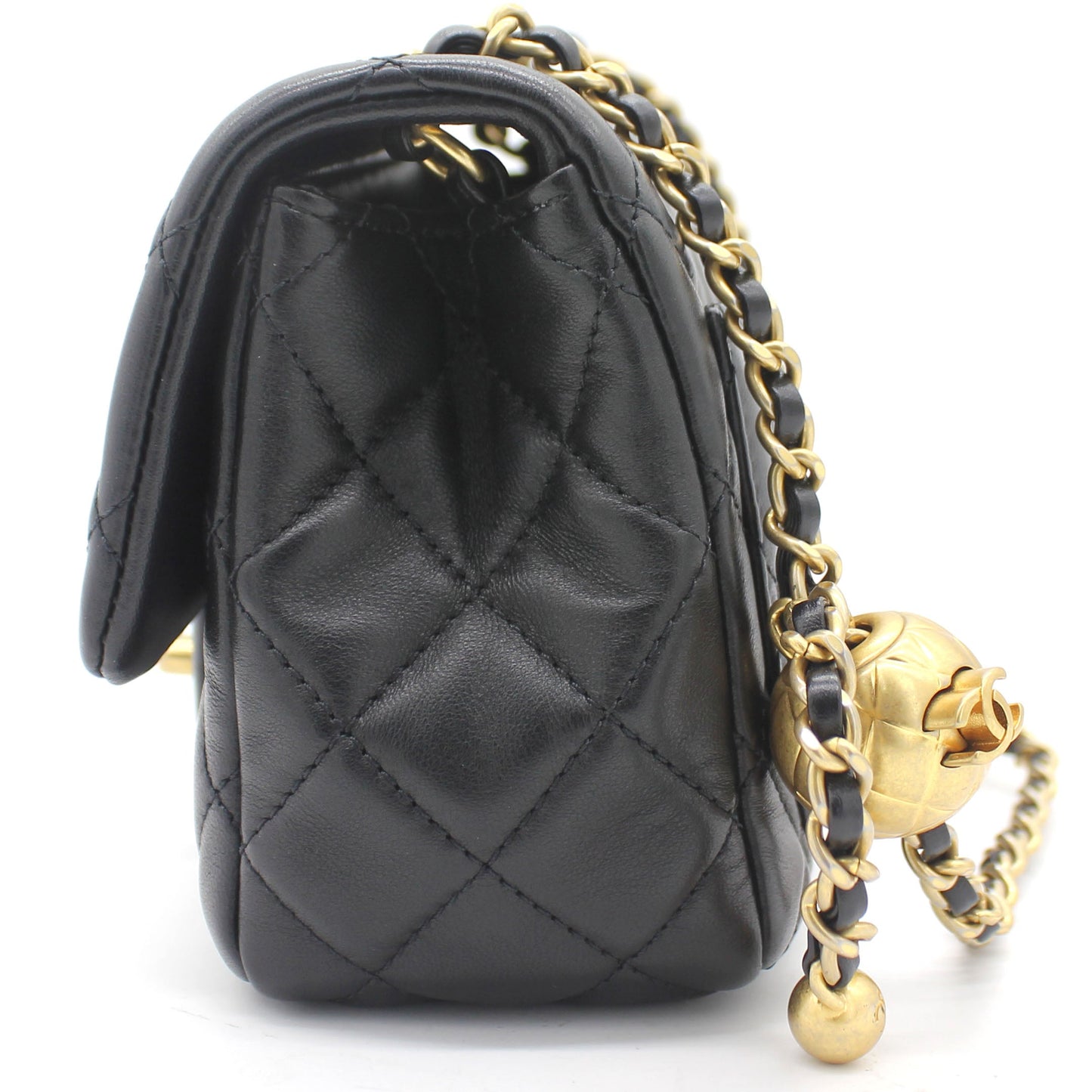 Lambskin Quilted Mini CC Pearl Crush Square Flap Black