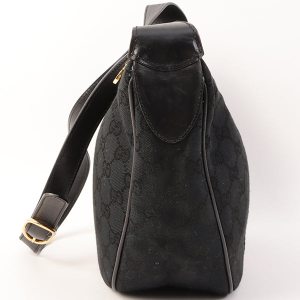 Gucci Gg Pattern Logo Plate Web Detailed Shoulder Bag Black