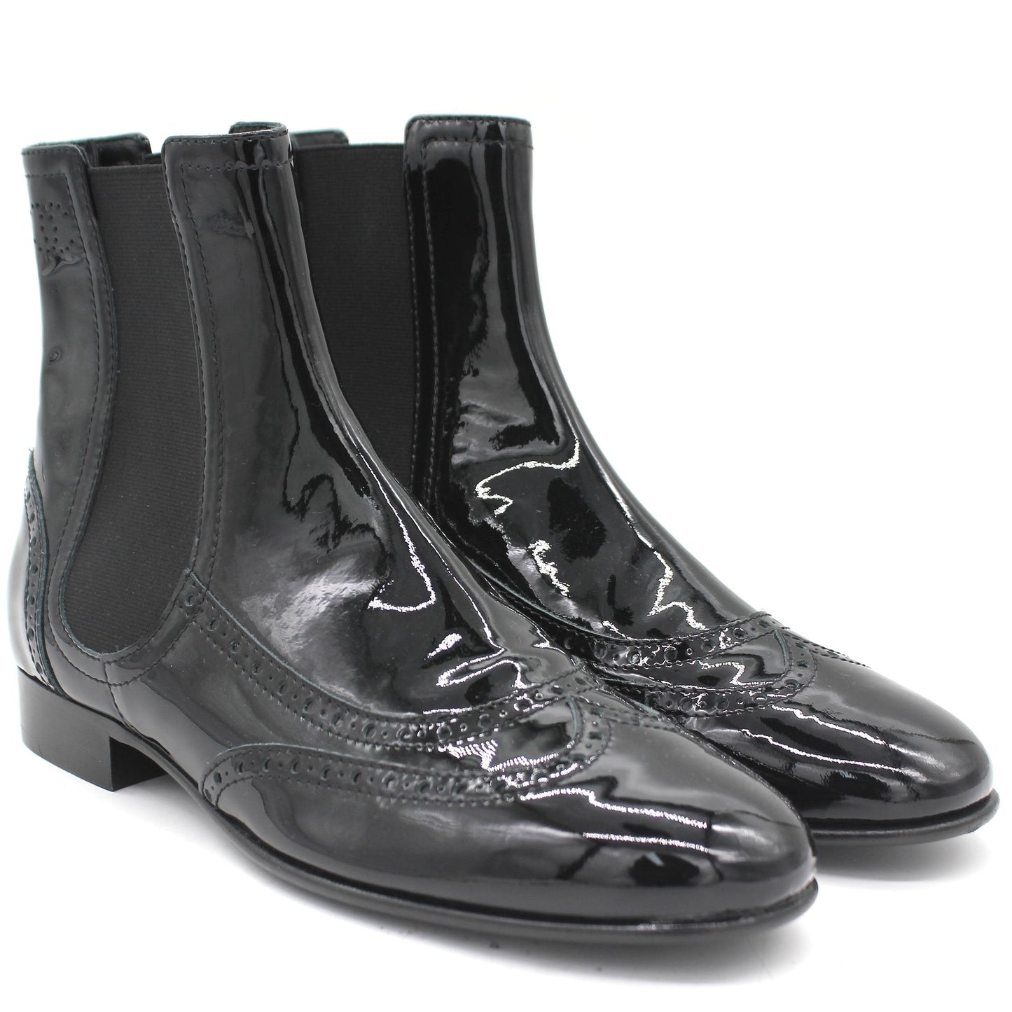 Patent Leather Elastic Short Boots Black 39.5