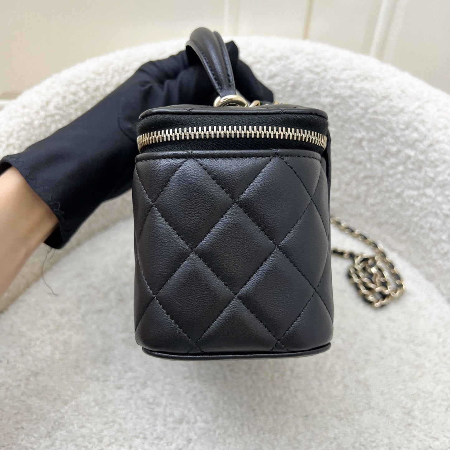 Chanel Top Handle Small Vanity in Black Lambskin and LGHW (Model: AP2199)