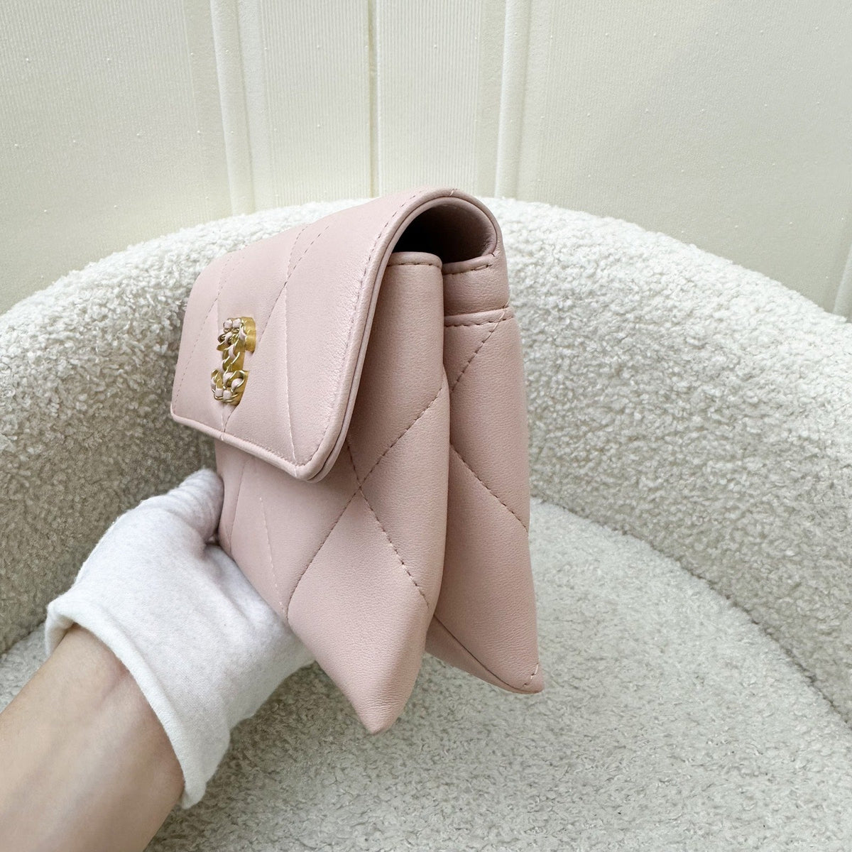 Chanel 19 Wristlet / Clutch in Pink Lambskin and 3-tone HW