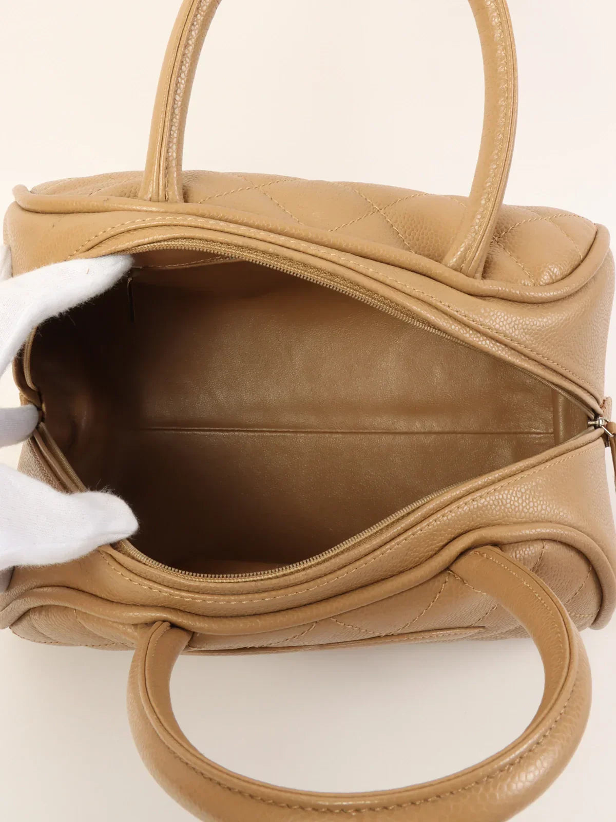 Chanel Around Made Caviar Skin Cc Mark Stitch Top Handle Bag Mocha Beige