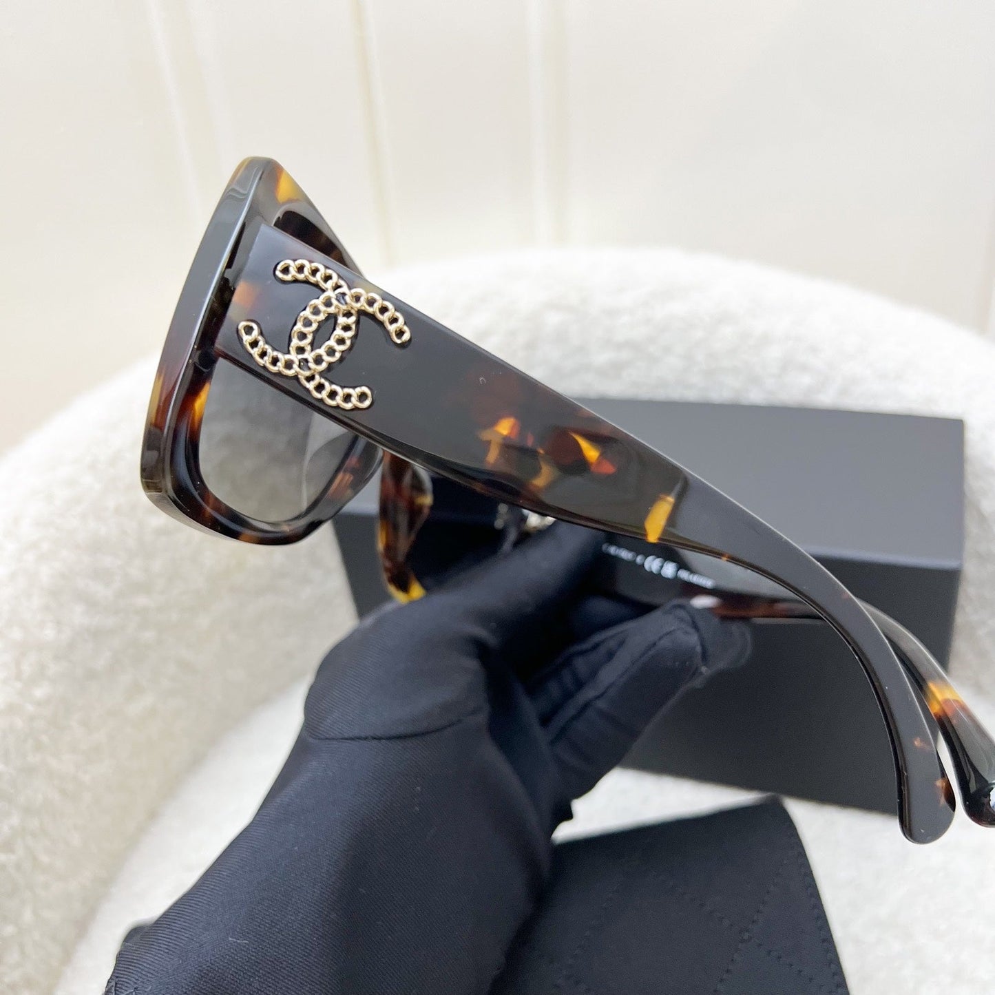 Chanel Logo Sunglasses in Brown Tortoise Shell Patterned Acetate with Grey Gradient Lenses