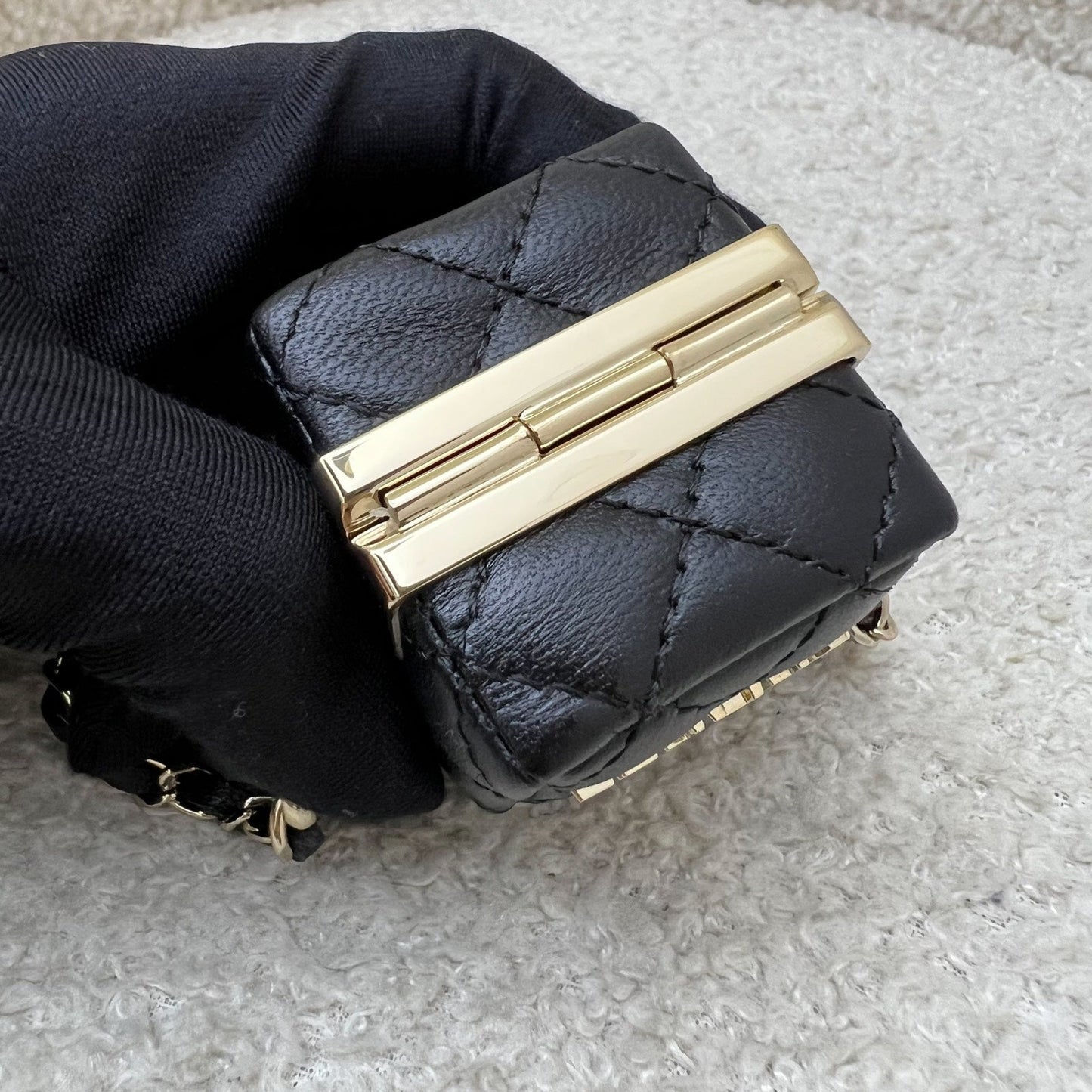 Chanel Cube Bag Charm in Black Lambskin and GHW