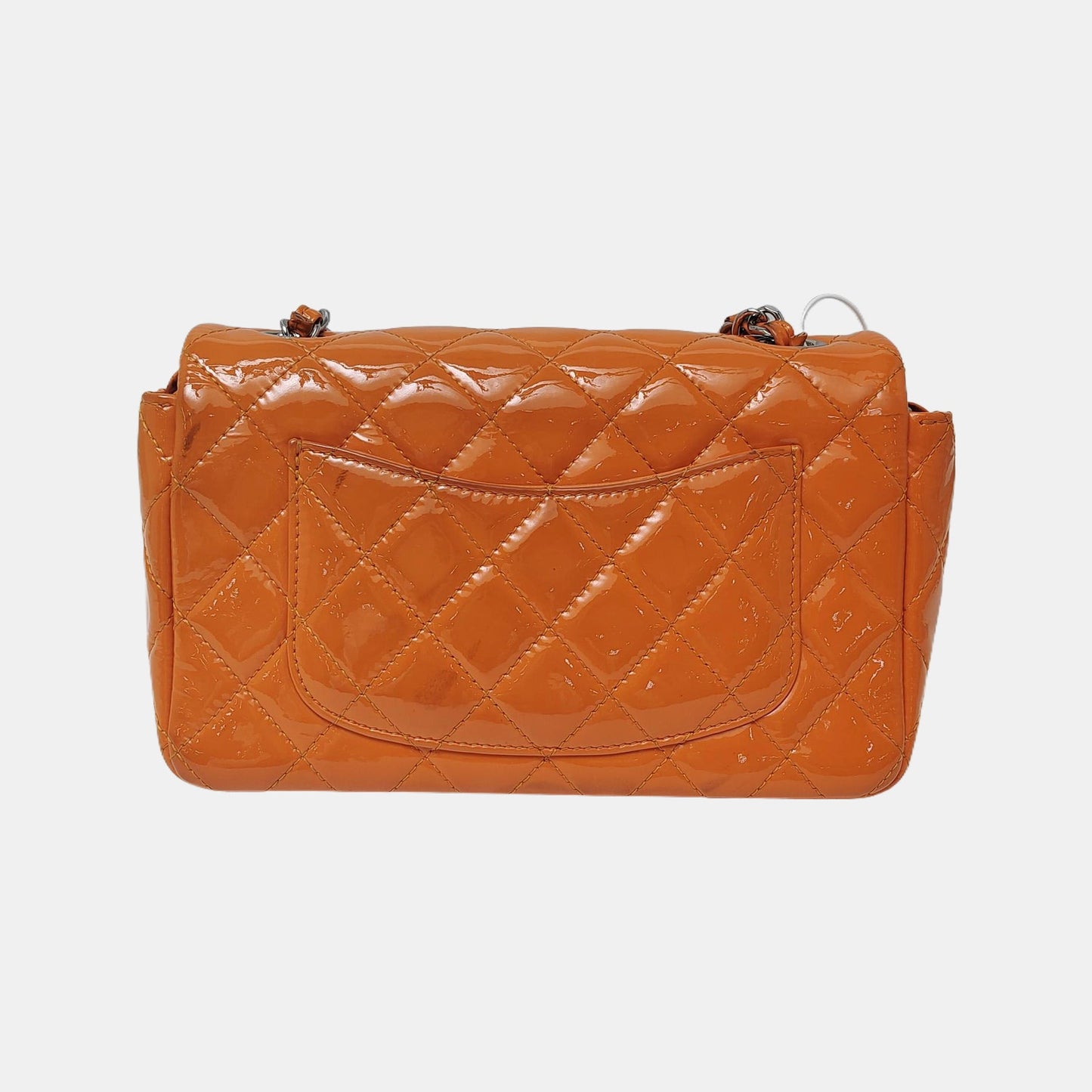 Chanel Classic Flap Rectangular Mini Orange Patent Leather Silver HW
