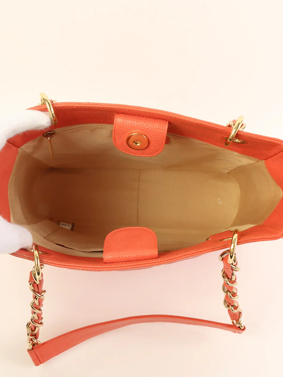 Chanel Around Made Caviar Skin Cc Mark Stitch Chain Tote Bag Coral Pink