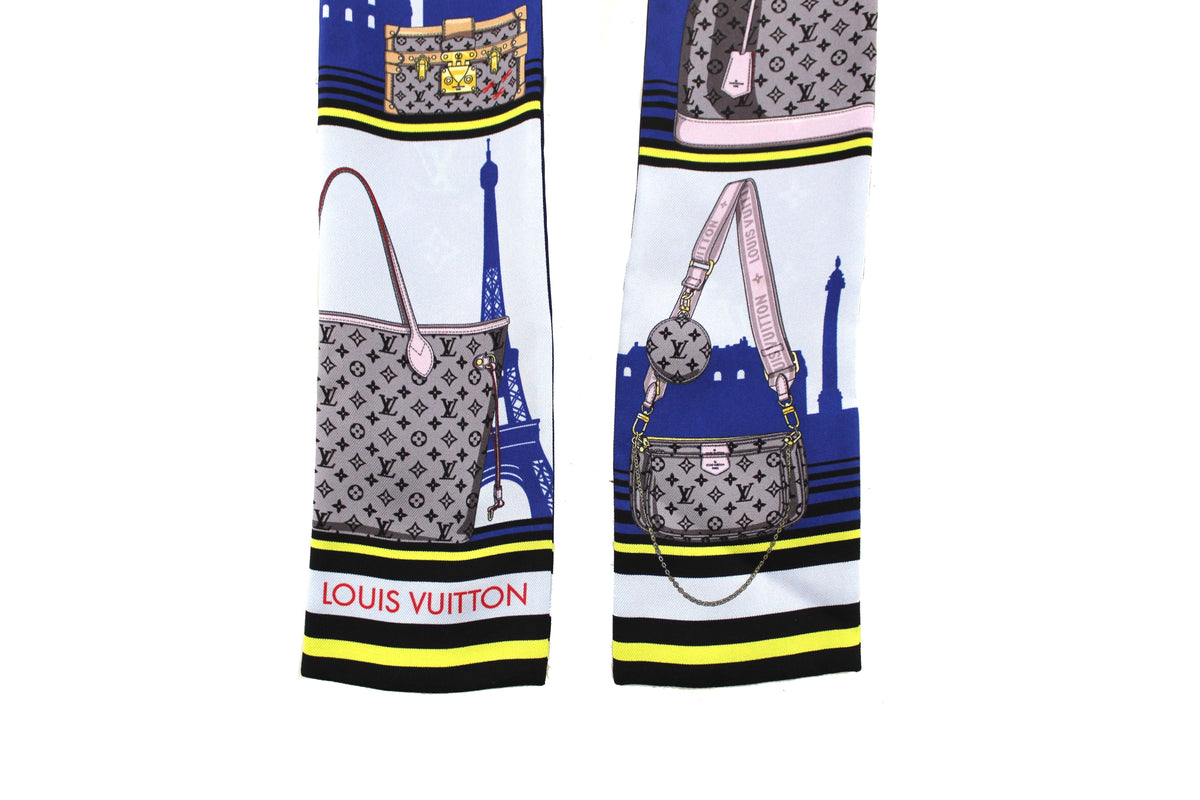 Louis Vuitton Blue Silk Monogram Skyline Bandeau Scarf