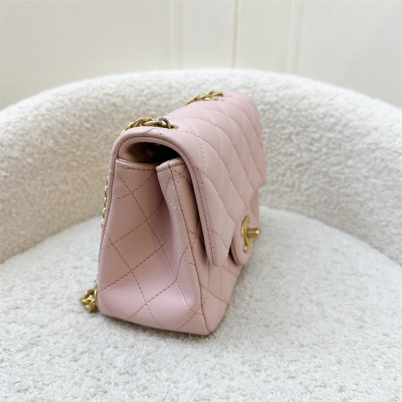 Chanel Camellia Crush Adjustable Chain Mini Square Flap in 23S Sakura Pink Stiff Lambskin and AGHW (Model: AS4040)