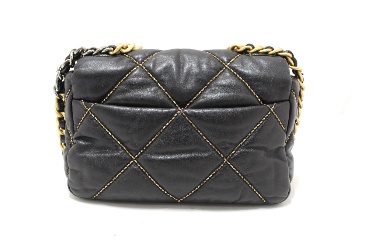 Limited Edition Chanel 19 Medium Black Quilted Lambskin Leather Shoulder Crossbody Bag