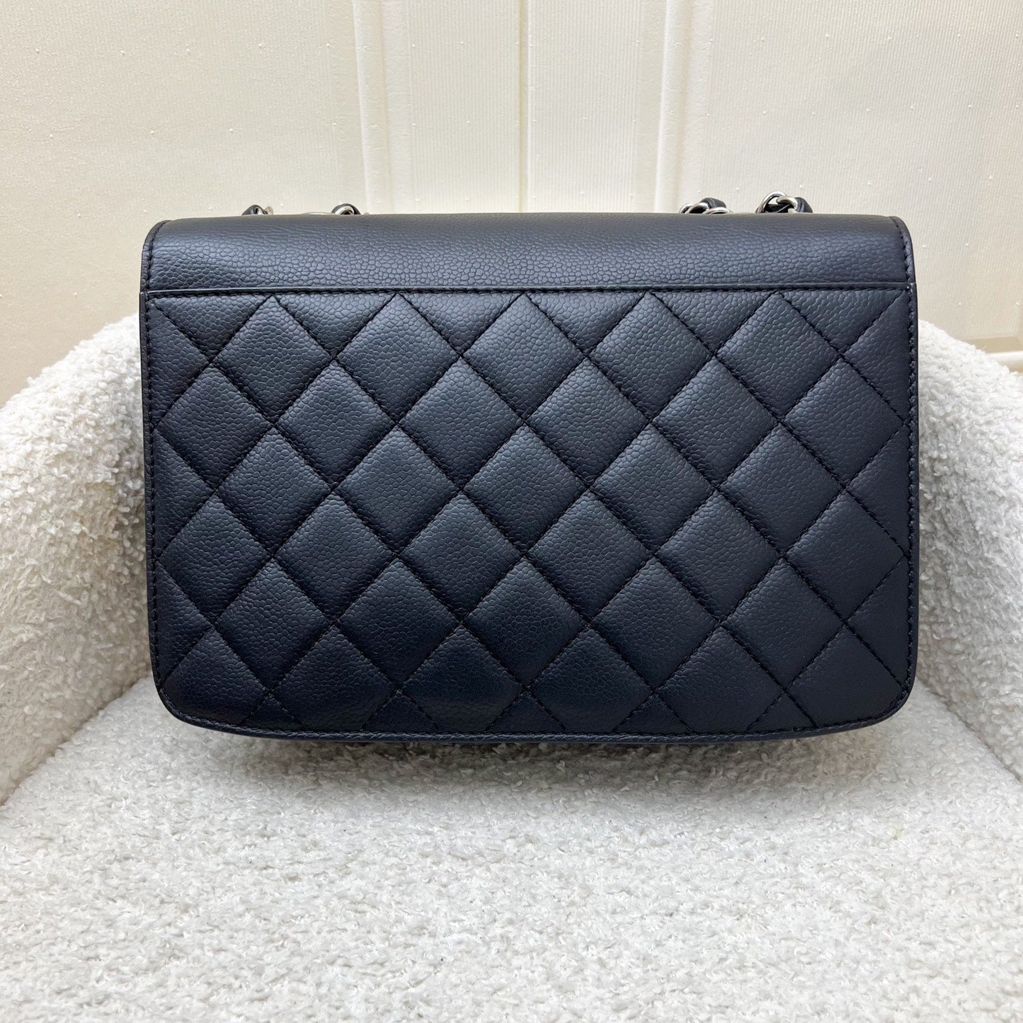 Chanel Seasonal Medium Flap Bag with 2-tone CC Logo in Black Caviar and SHW (Model: A98646)