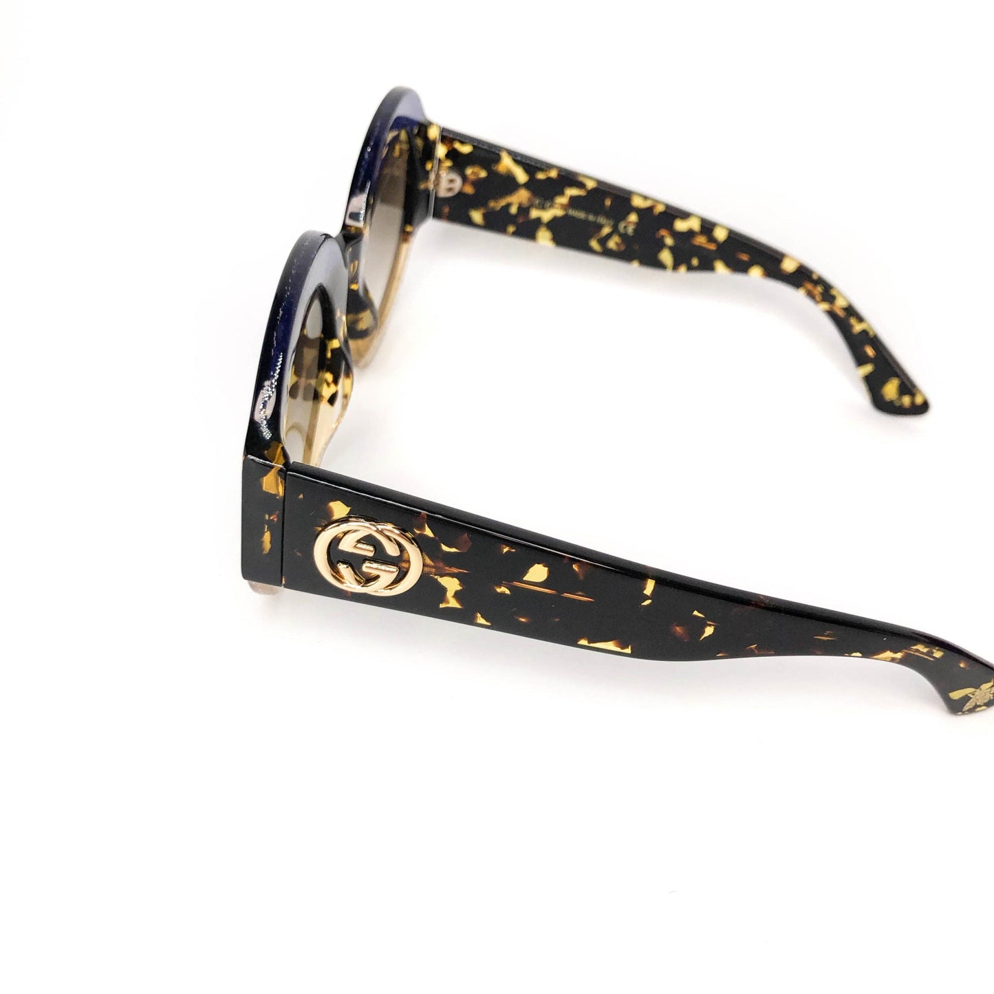 Gucci Glitter Stripe Round Sunglasses in Blue and Gold