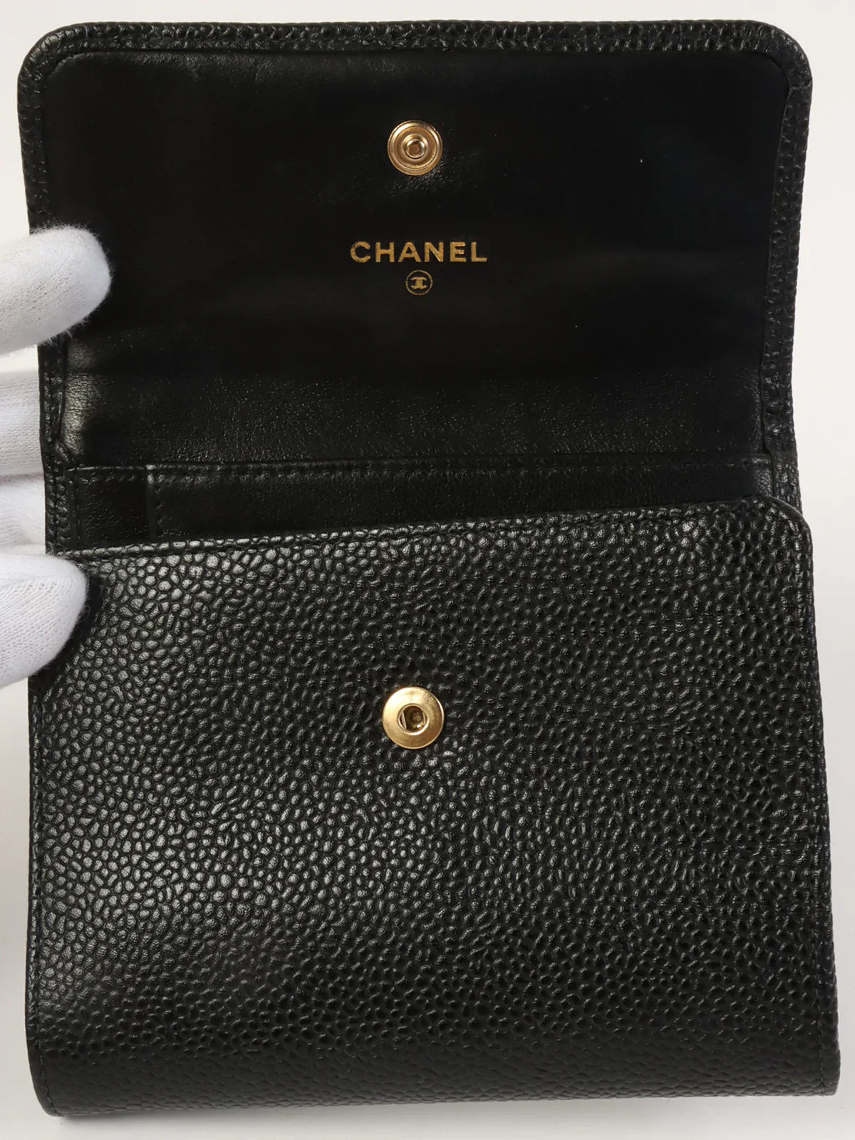 CHANEL Around 2001 Made Caviar Skin Cc Mark Stitch Wallet Black