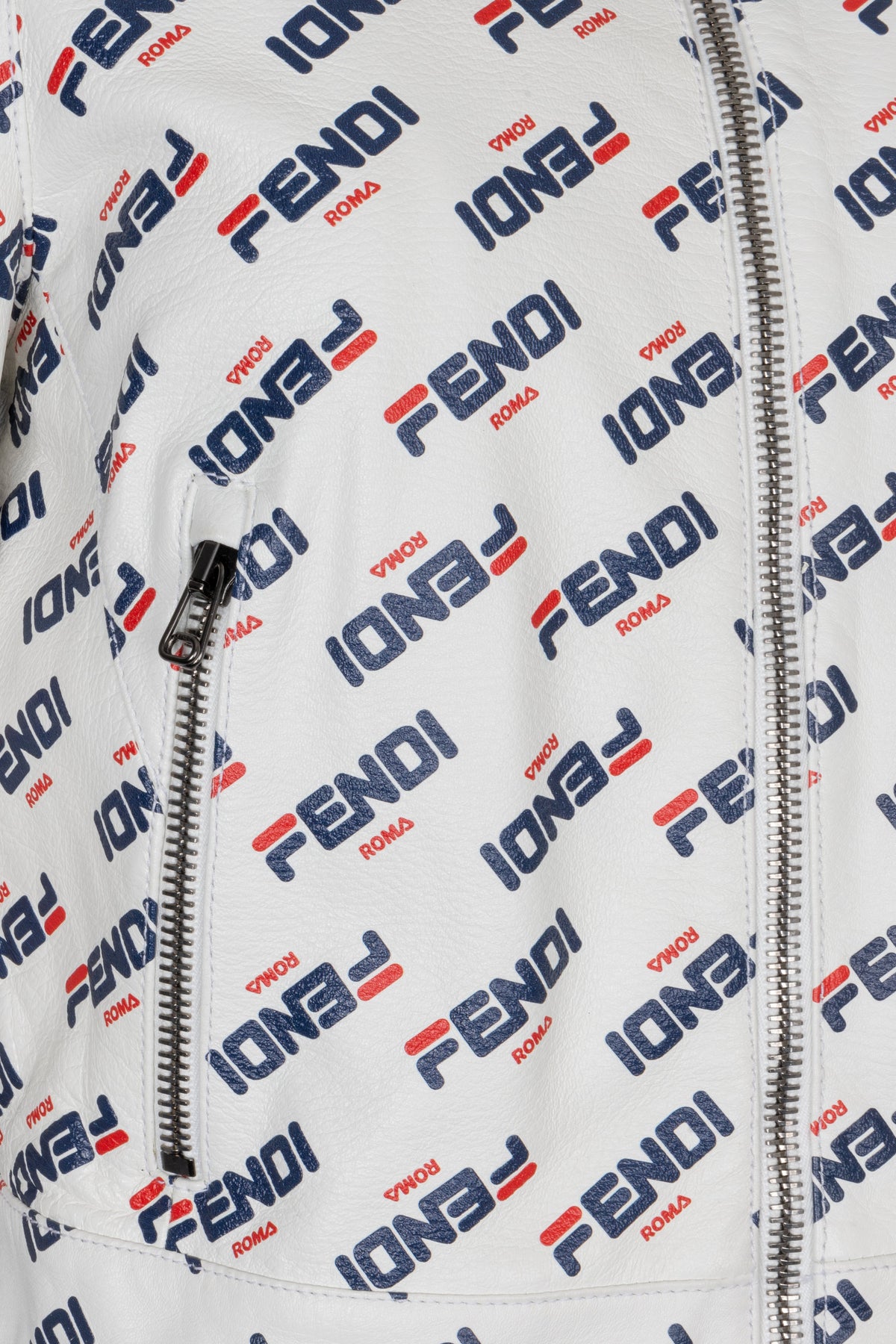 FENDI X Fila Fringed Mania Leather Jacket White