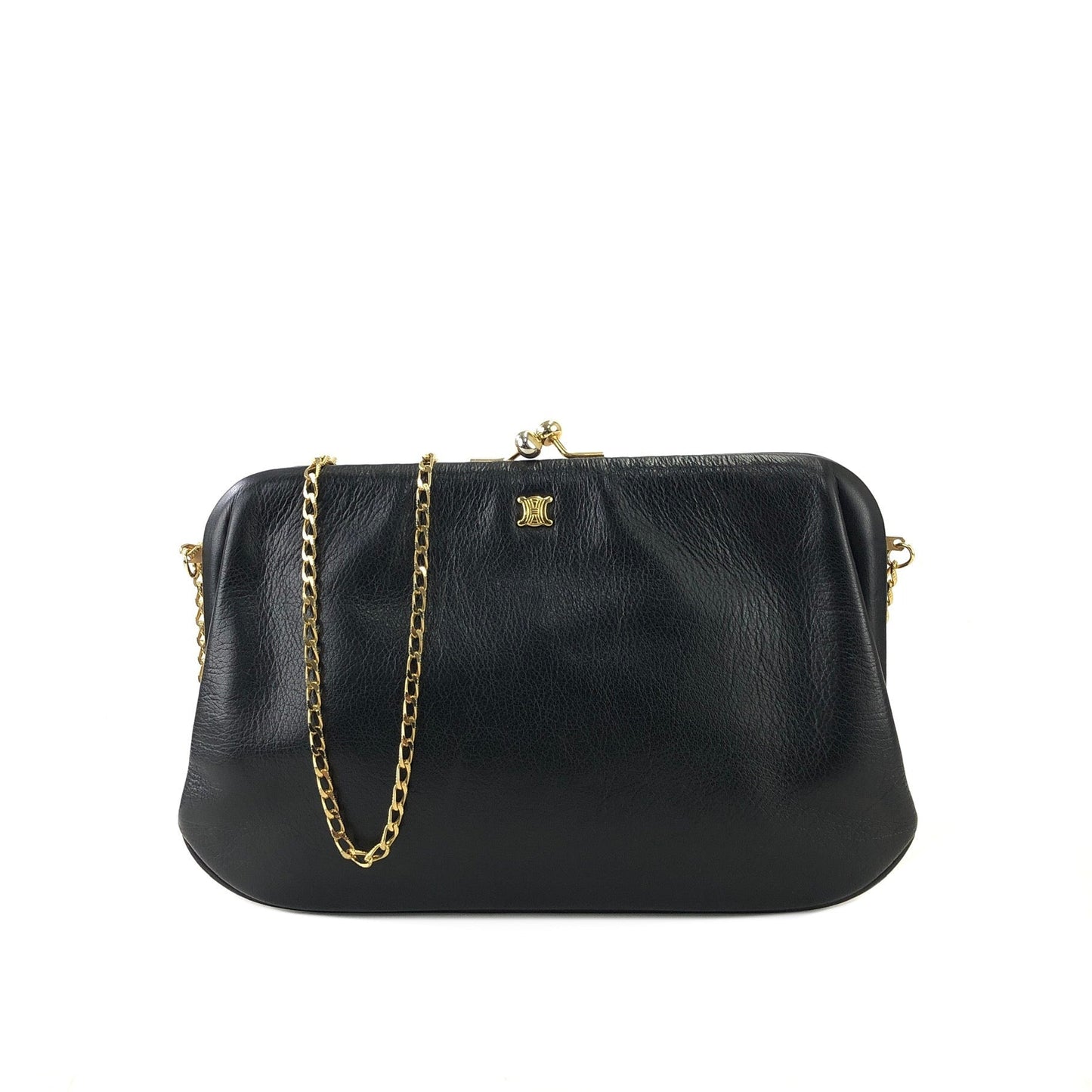 CELINE Shoulder bag Triomphe Clasp Black vintage Old Celine v4ach7