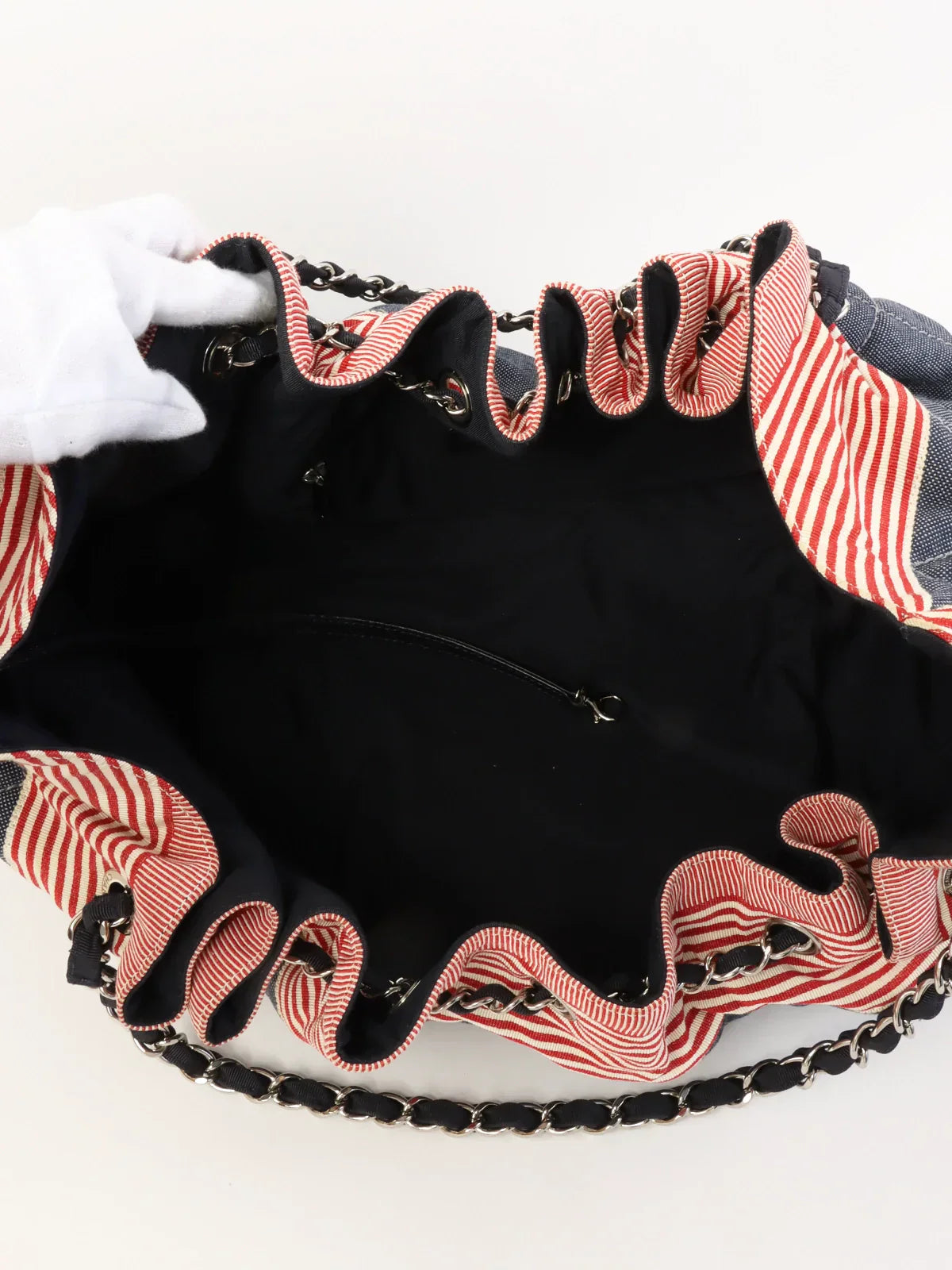 Chanel Around Made Denim Cc Mark Stitch Tote Bag Indigo/Red