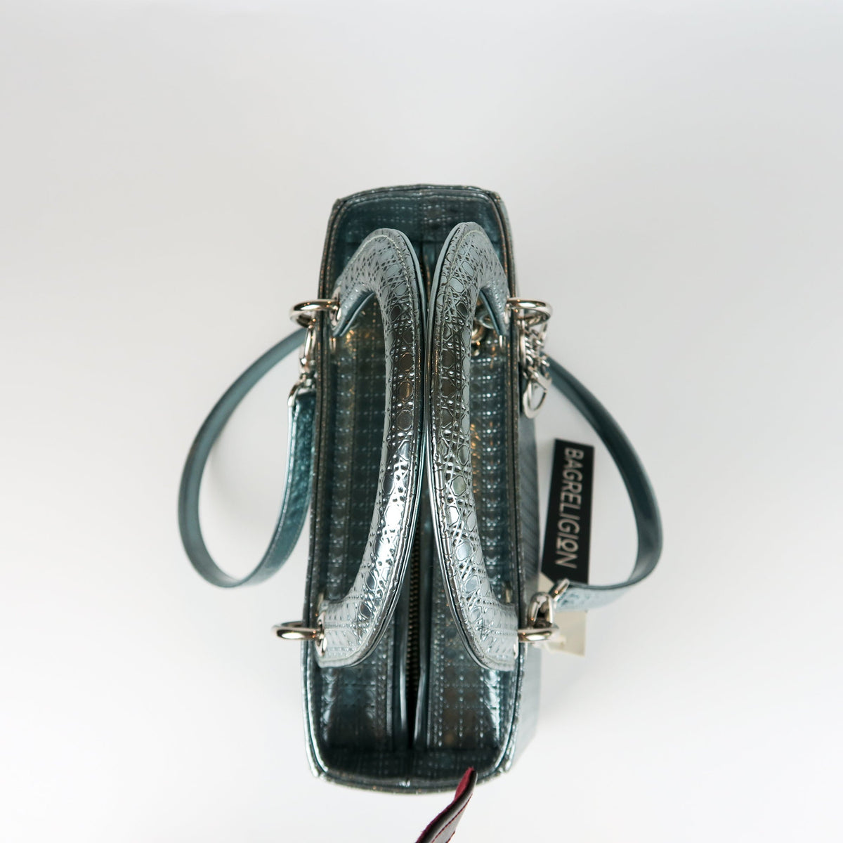 Metallic Micro-Cannage Medium Silver Lady Dior