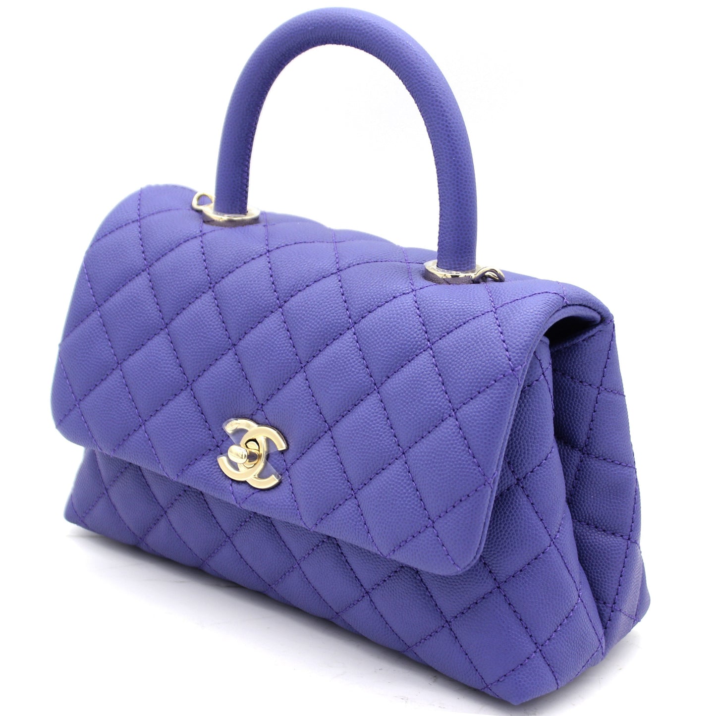 Purple Quilted Caviar Leather Small Handle Coco Flap Bag