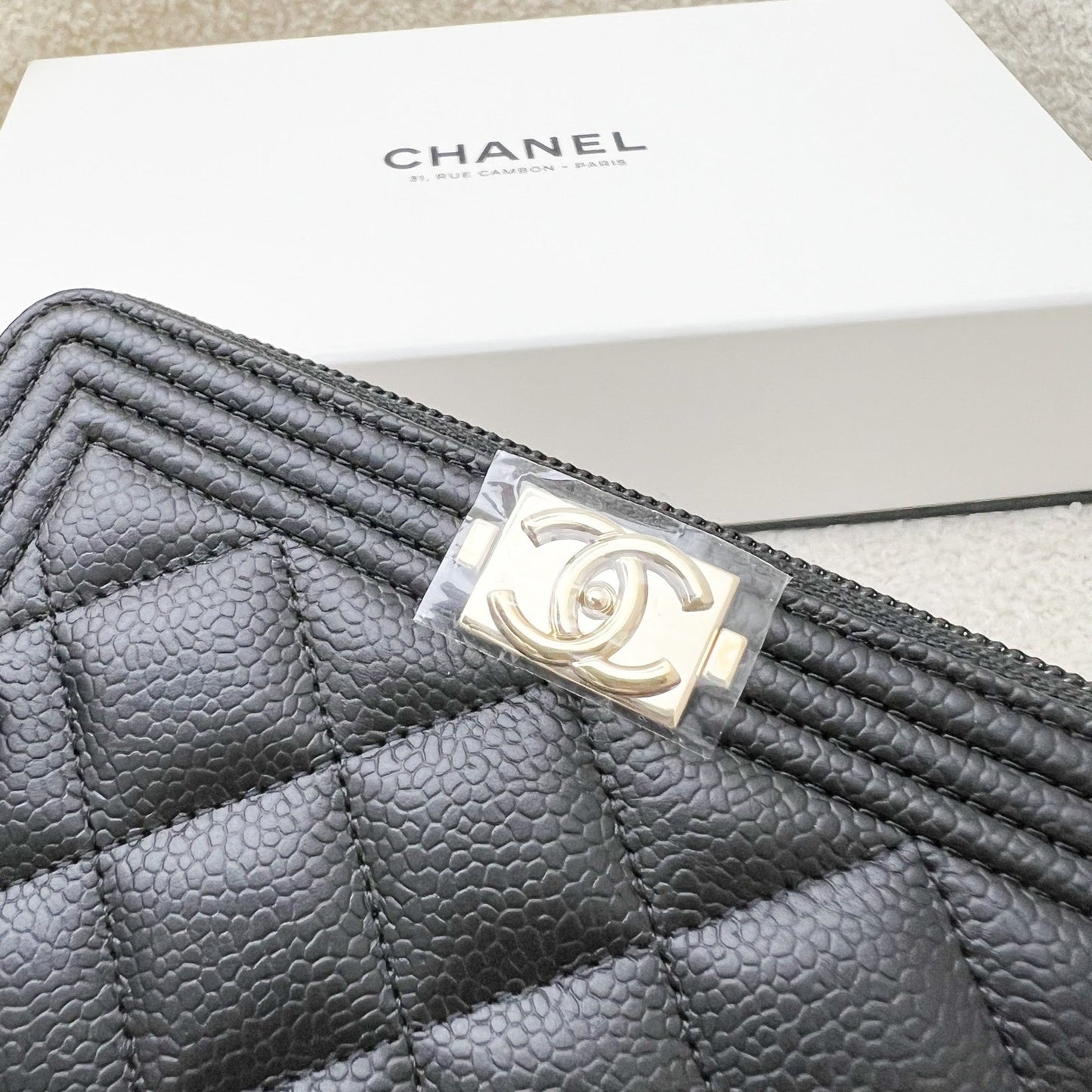 Chanel Boy Medium Mid Length Zippy Wallet in Black Caviar and LGHW (Model: A80566)