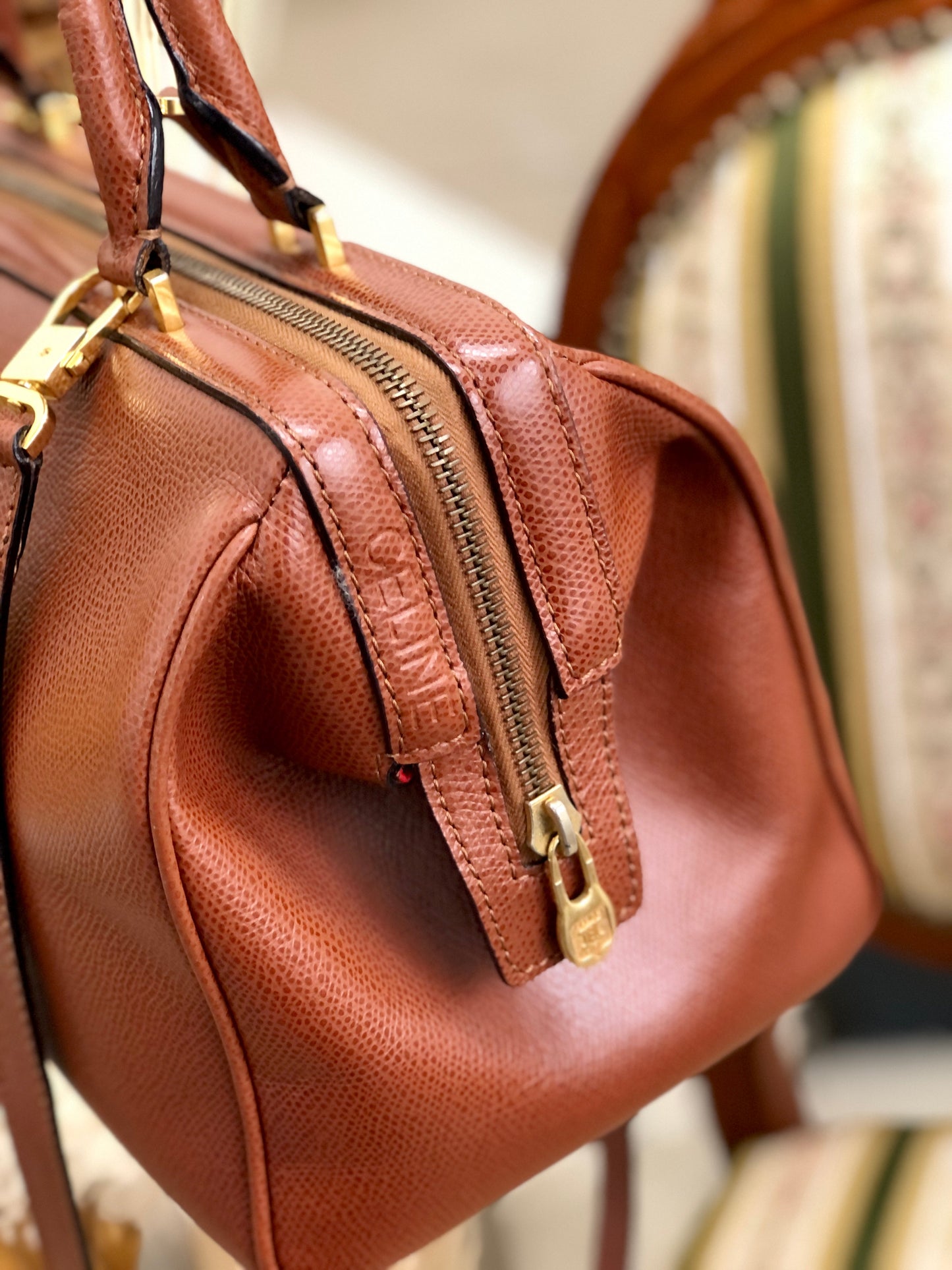 CELINE Leather Two-way Boston bag Shoulder bag Brown Vintage Old Celine e8hsve