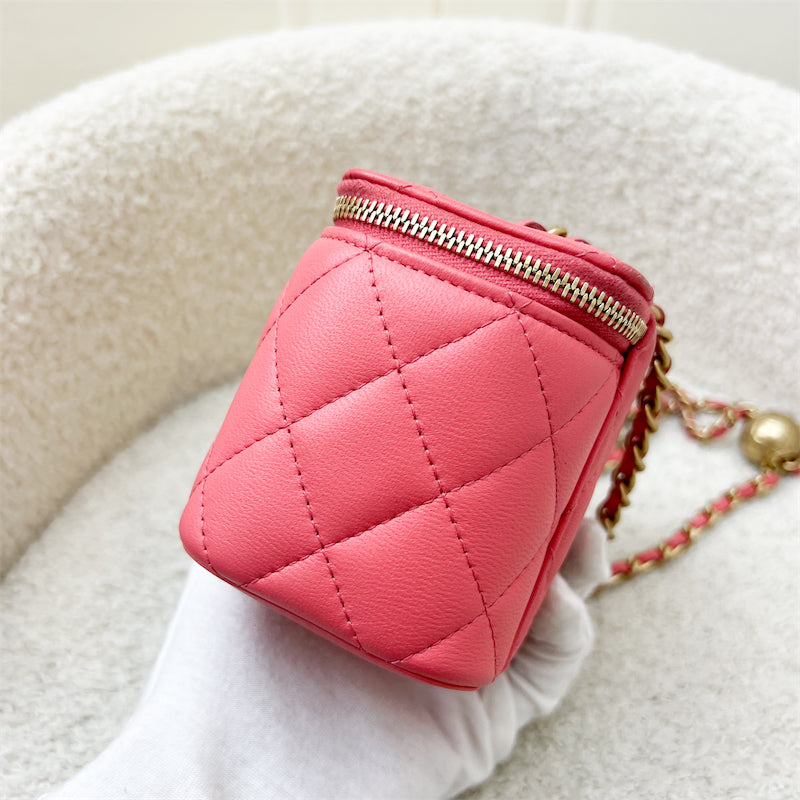 Chanel Pearl Crush Mini Cube Vanity in Coral Pink Lambskin and AGHW (Model: AP1447)