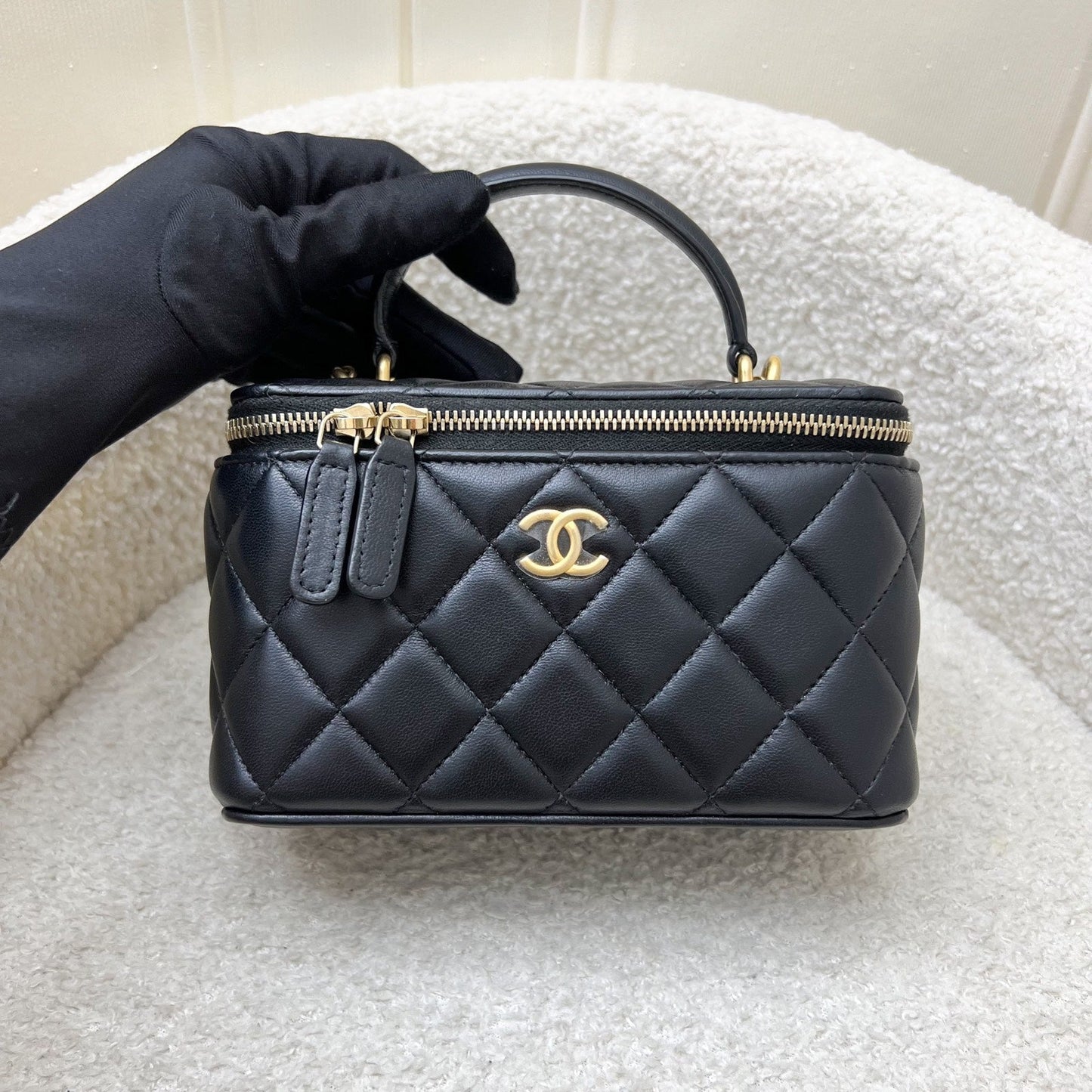 Chanel Top Handle Small Vanity in Black Lambskin and AGHW
