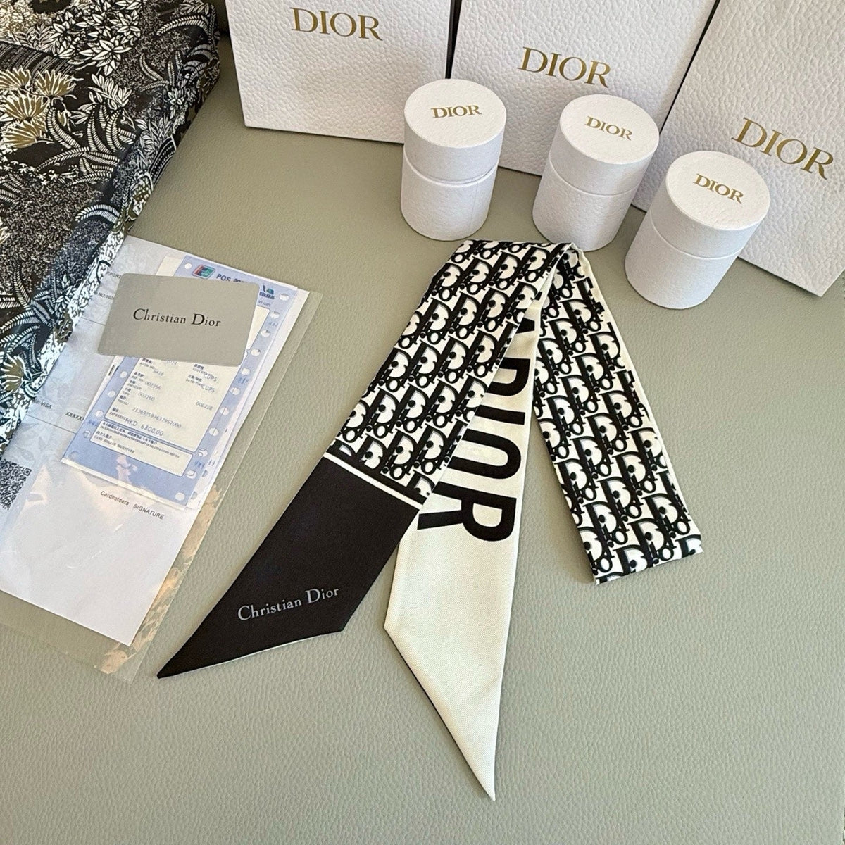 CLTH445 Dior Oblique Mitzah Scarf / 2.5 x 41.5 inches